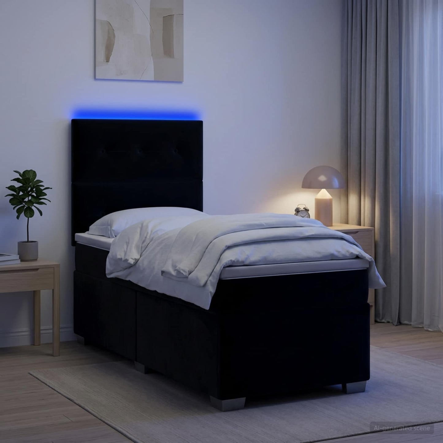Boxmadras med topmadras med hovedgærde Sort 80 x 200 cm Fløjl