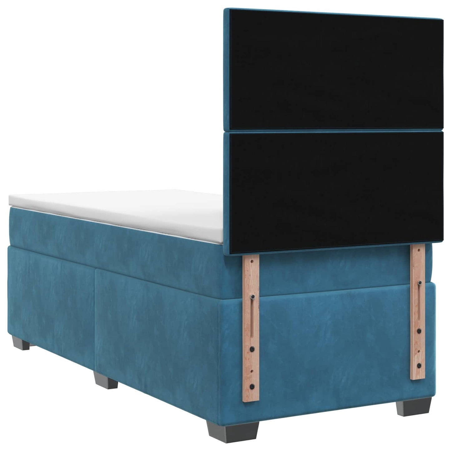 Boxmadras med topmadras med hovedgærde Blå 80 x 200 cm Fløjl