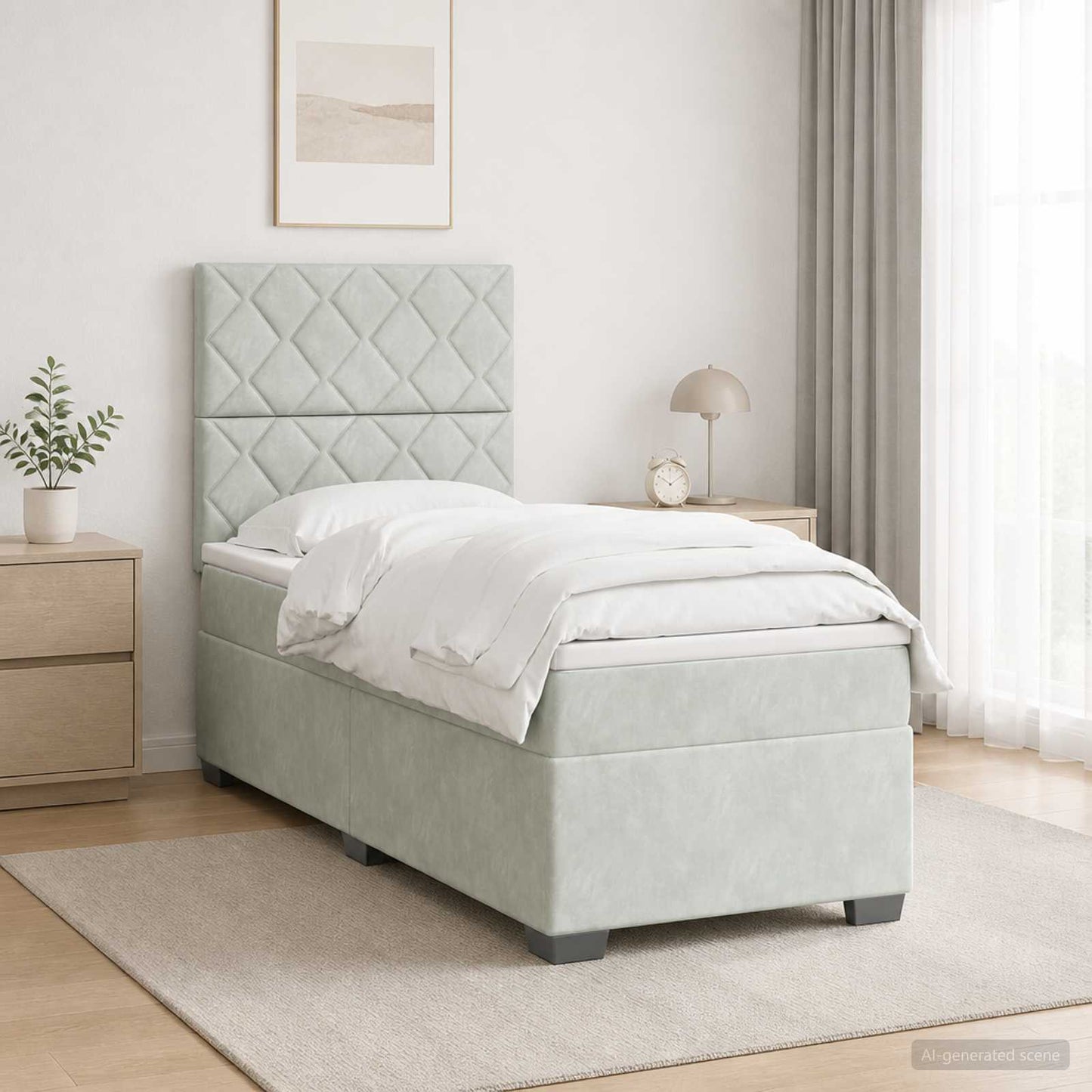 Boxmadras med topmadras Lysegrå 80 x 200 cm Fløjl