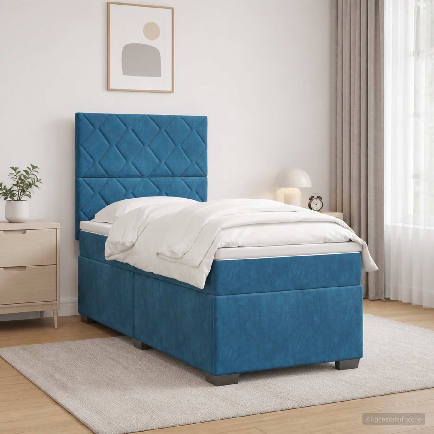 Boxmadras med topmadras med hovedgærde Blå 80 x 200 cm Fløjl