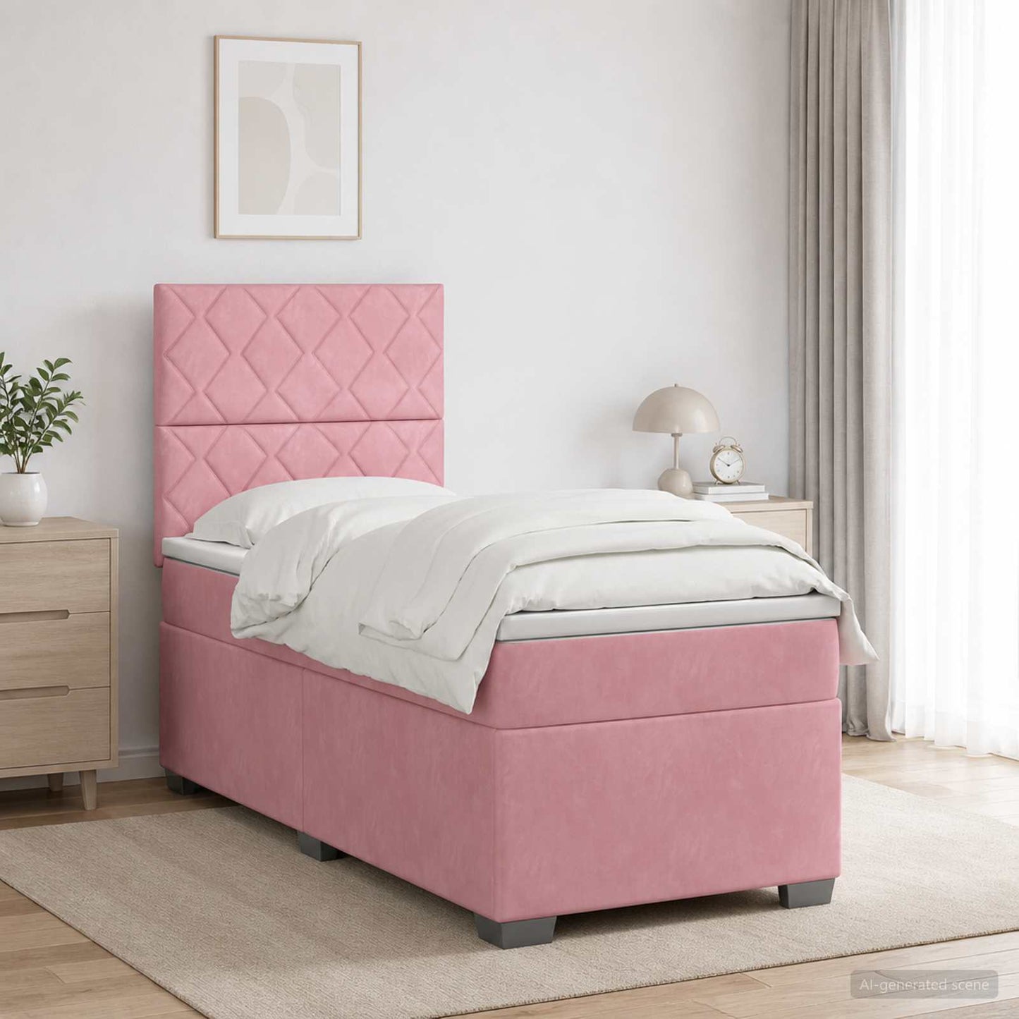 Boxmadras med topmadras Lyserød 100 x 200 cm Fløjl