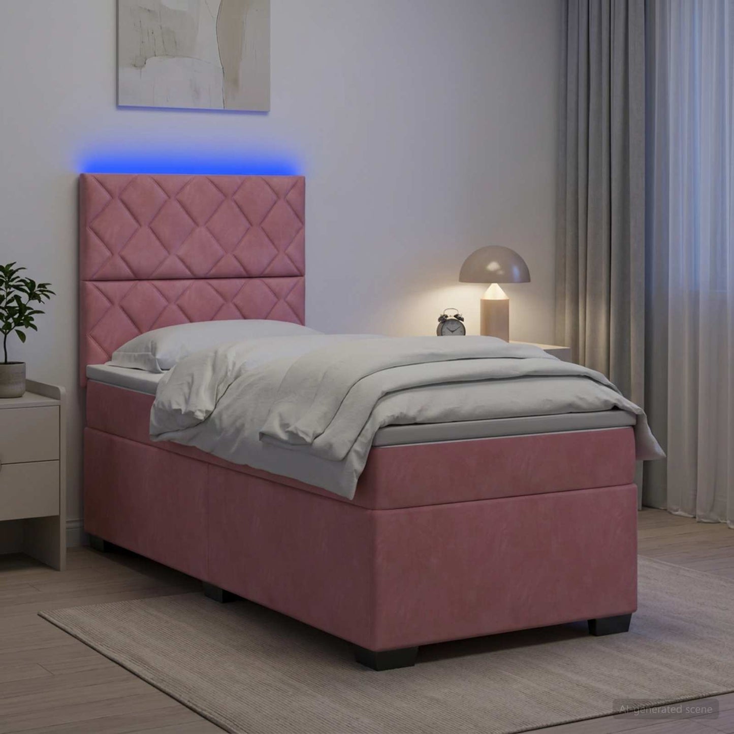 Boxmadras med topmadras Lyserød 100 x 200 cm Fløjl