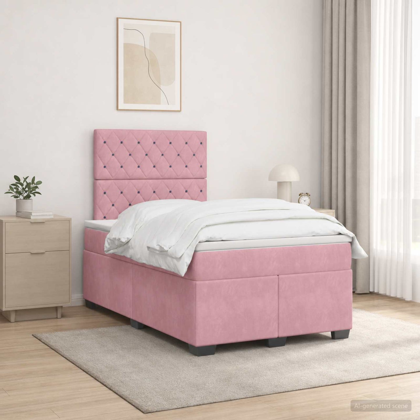 Boxmadras med topmadras Lyserød 120 x 190 cm Fløjl