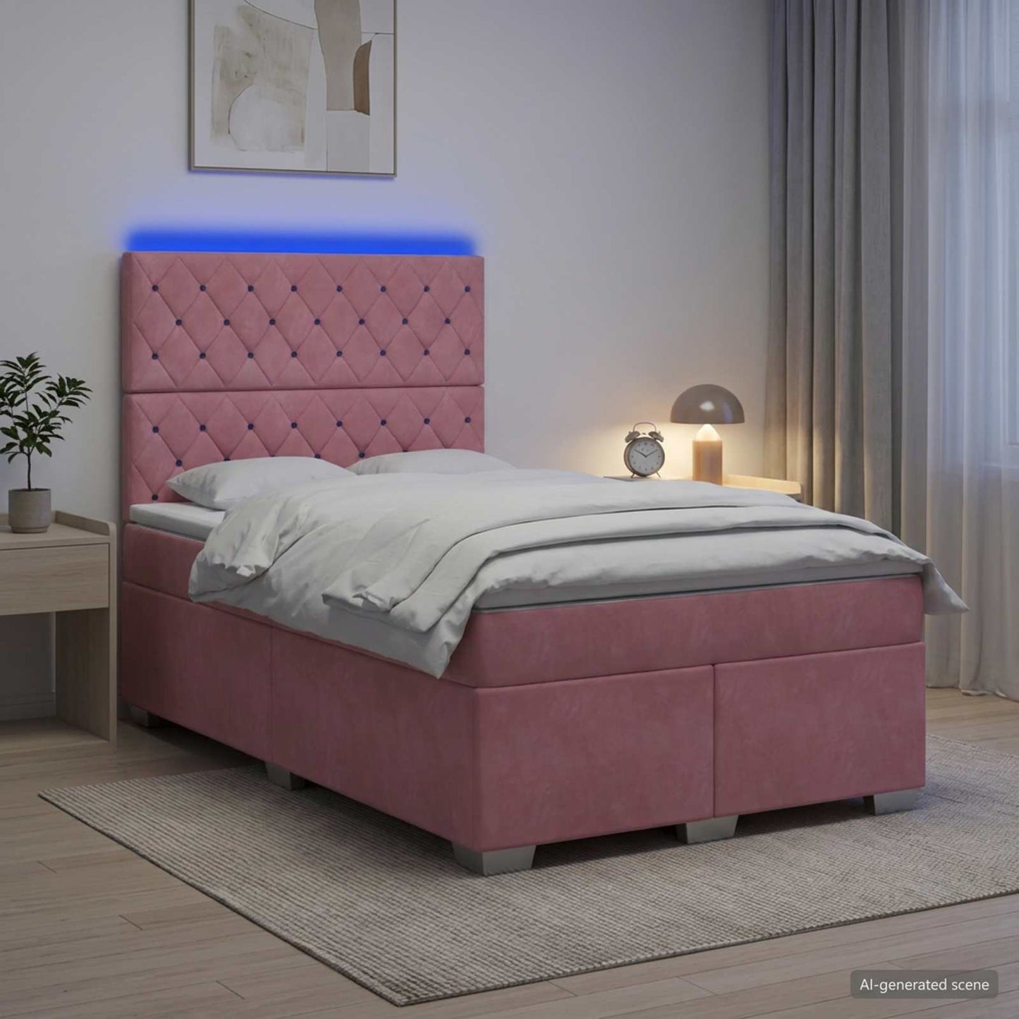 Boxmadras med topmadras Lyserød 120 x 190 cm Fløjl