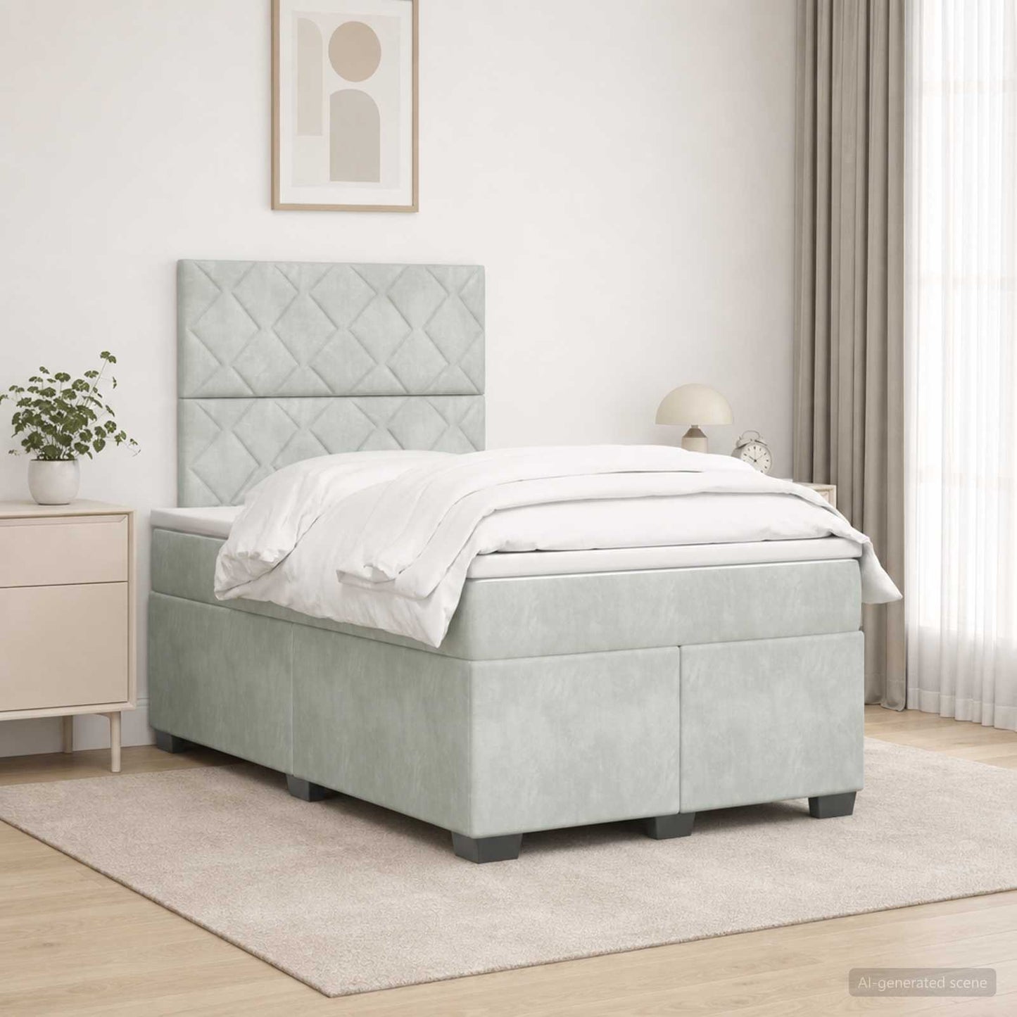 Boxmadras med topmadras Lysegrå 120 x 190 cm Fløjl