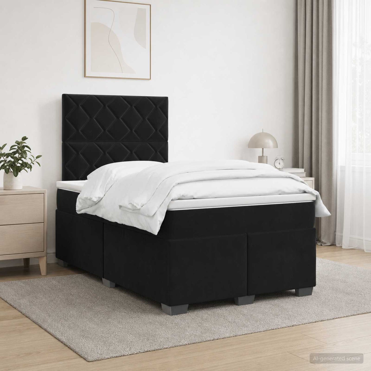 Boxmadras med topmadras med hovedgærde Sort 120 x 190 cm Fløjl