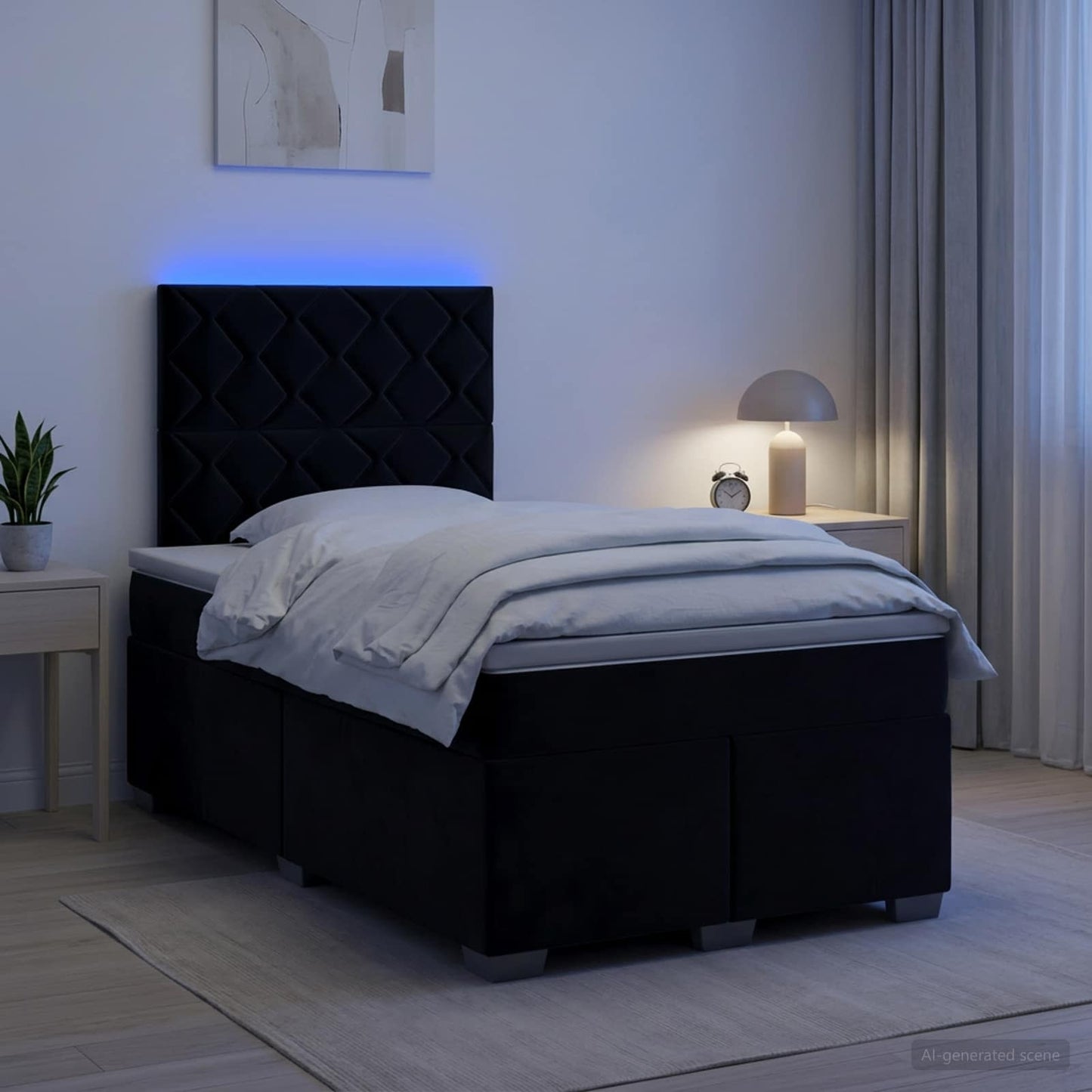 Boxmadras med topmadras med hovedgærde Sort 120 x 190 cm Fløjl