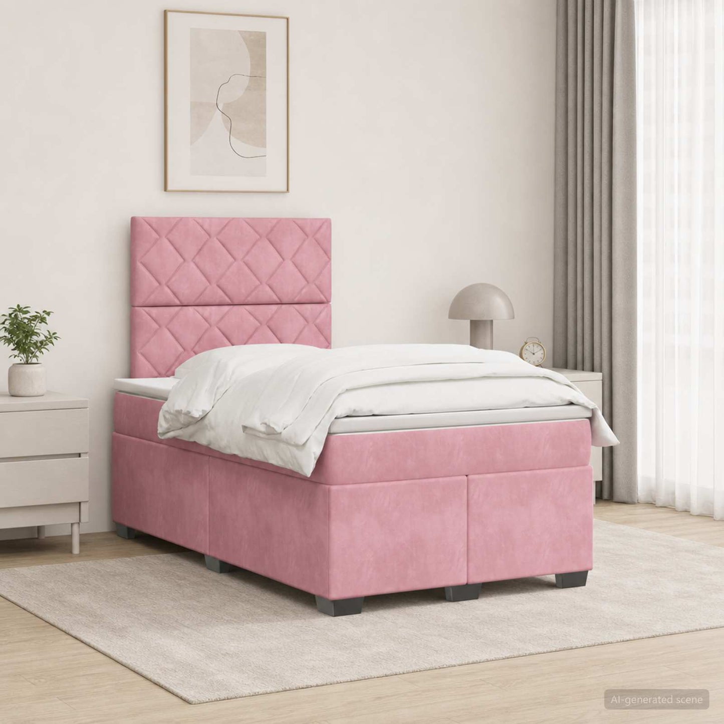 Boxmadras med topmadras Lyserød 120 x 190 cm Fløjl