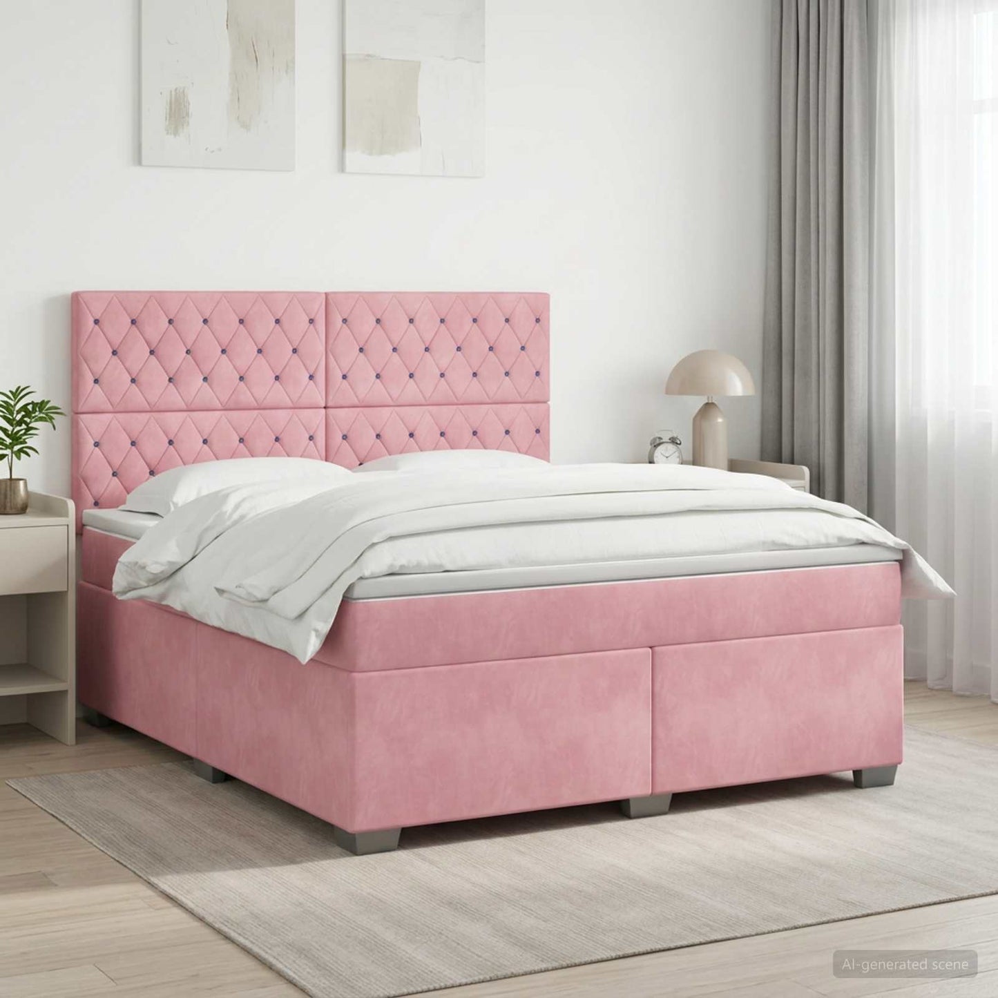 Boxmadras med topmadras Lyserød 160 x 200 cm Fløjl