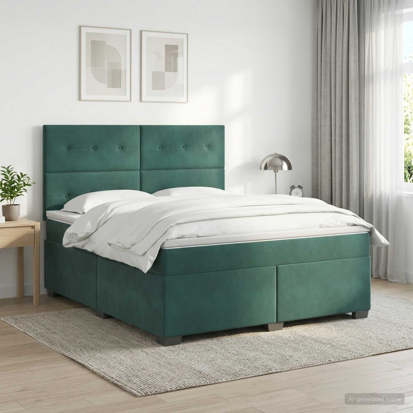 Boxmadras med topmadras Mørkegrøn 160 x 200 cm Fløjl