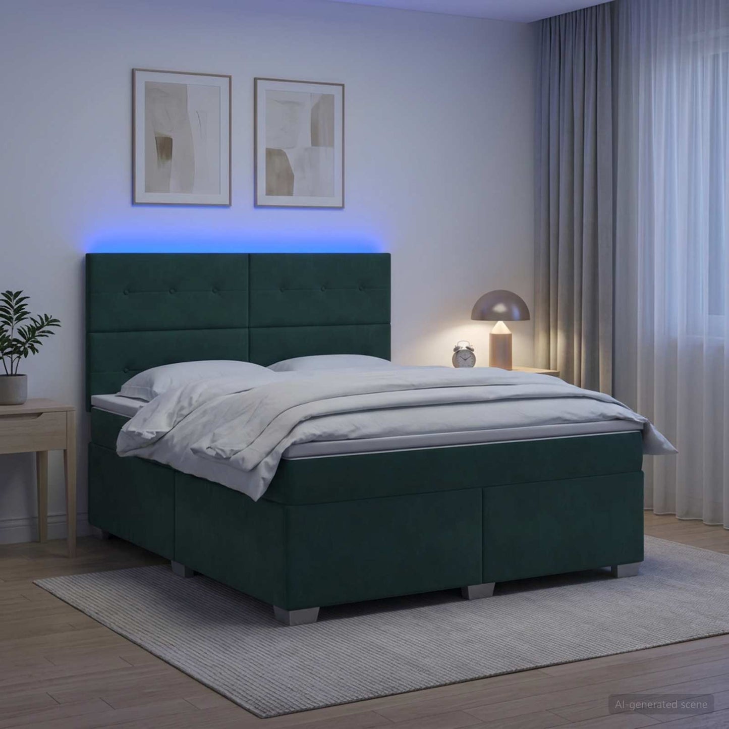 Boxmadras med topmadras Mørkegrøn 160 x 200 cm Fløjl