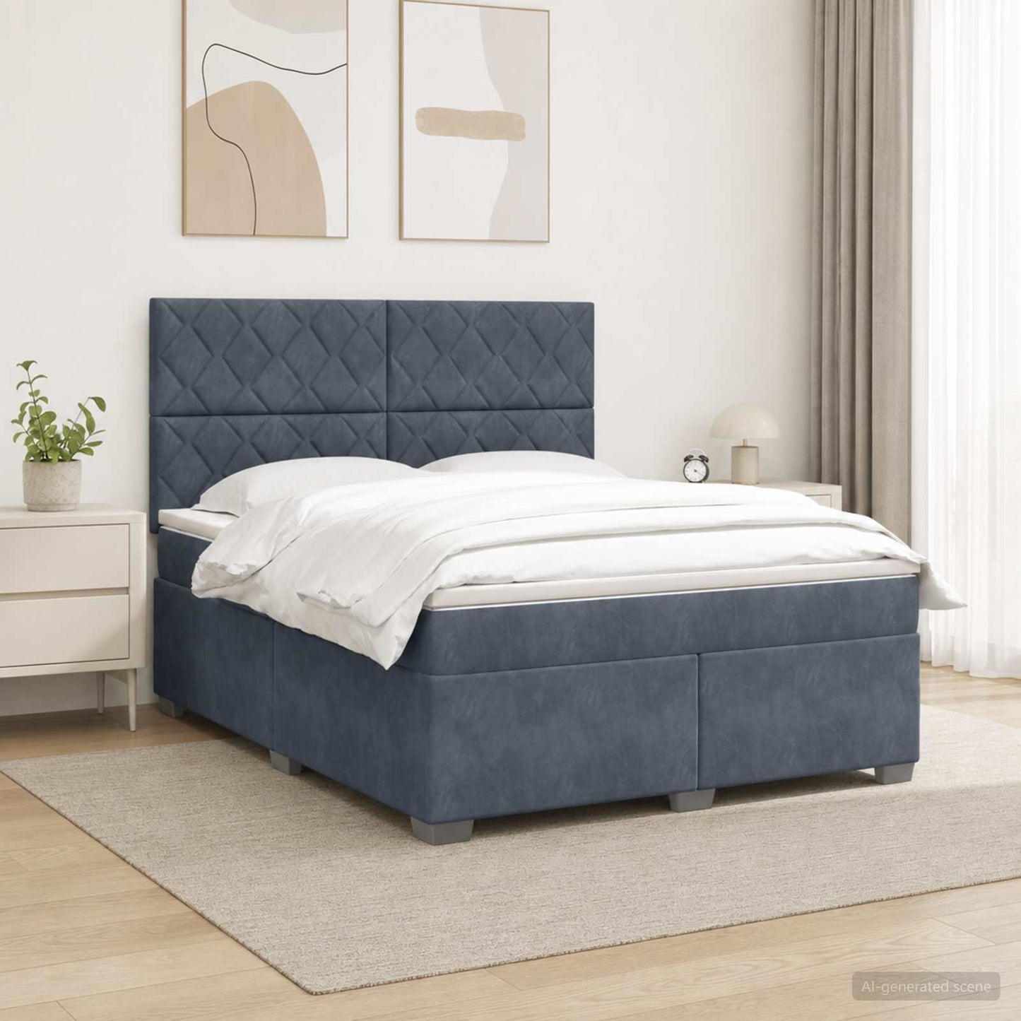 Boxmadras med topmadras Mørkegrå 140 x 200 cm Fløjl