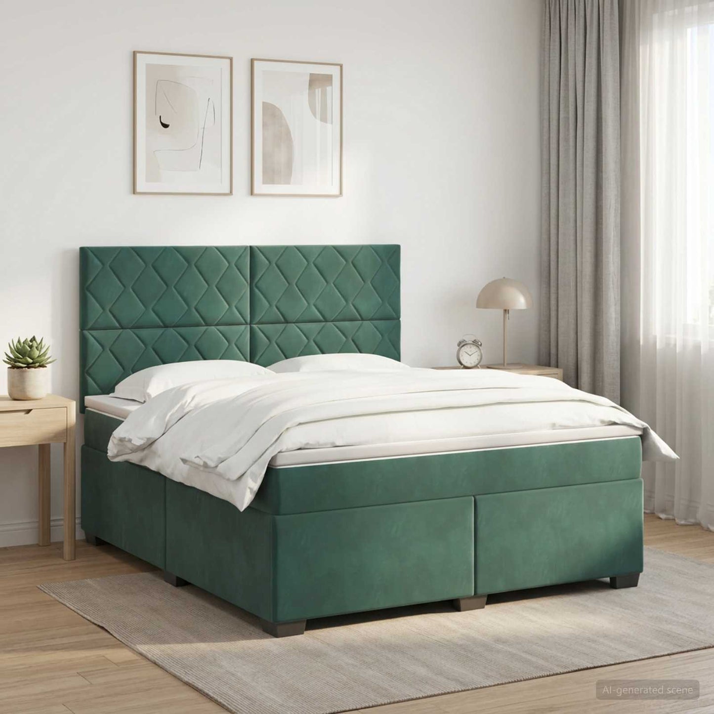 Boxmadras med topmadras Mørkegrøn 160 x 200 cm Fløjl