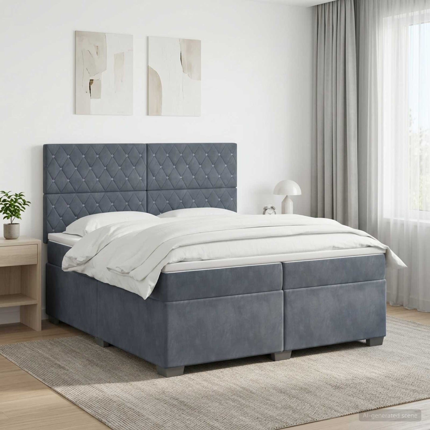 Boxmadras med topmadras Mørkegrå 200 x 200 cm Fløjl