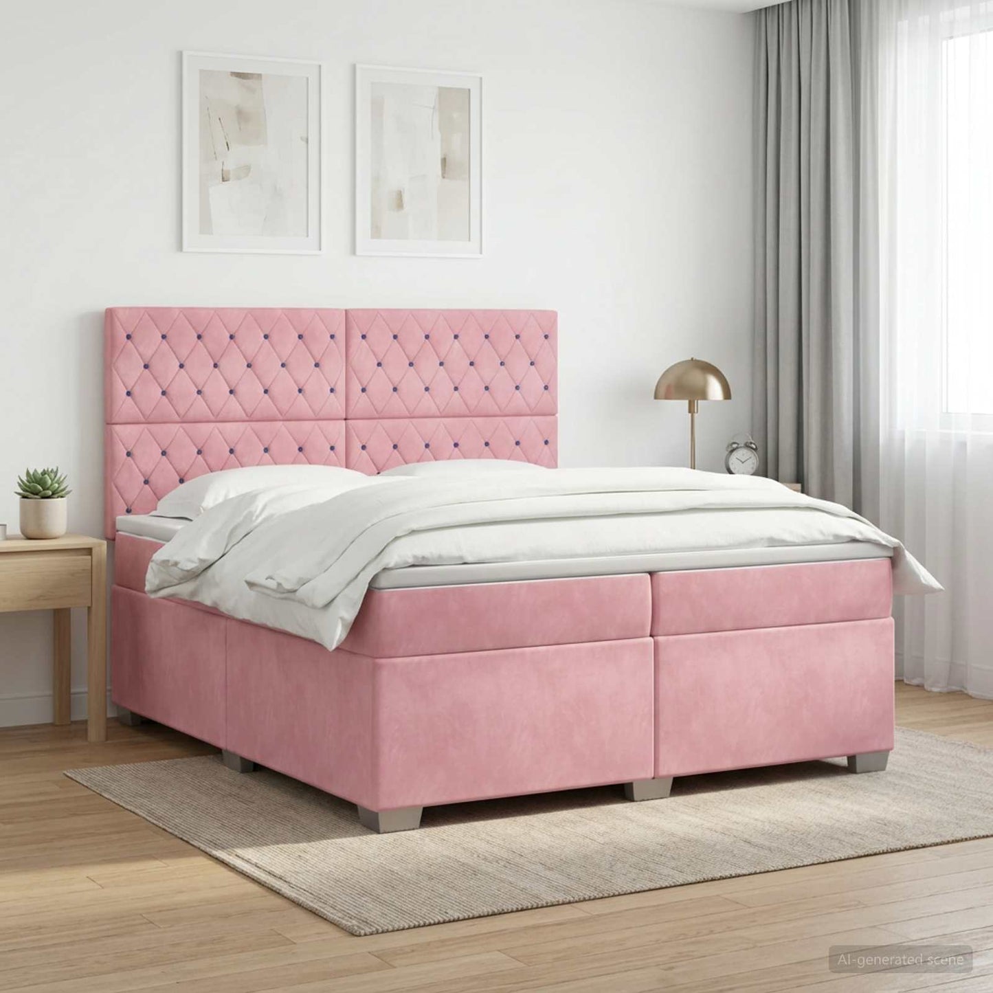 Boxmadras med topmadras Lyserød 200 x 200 cm Fløjl