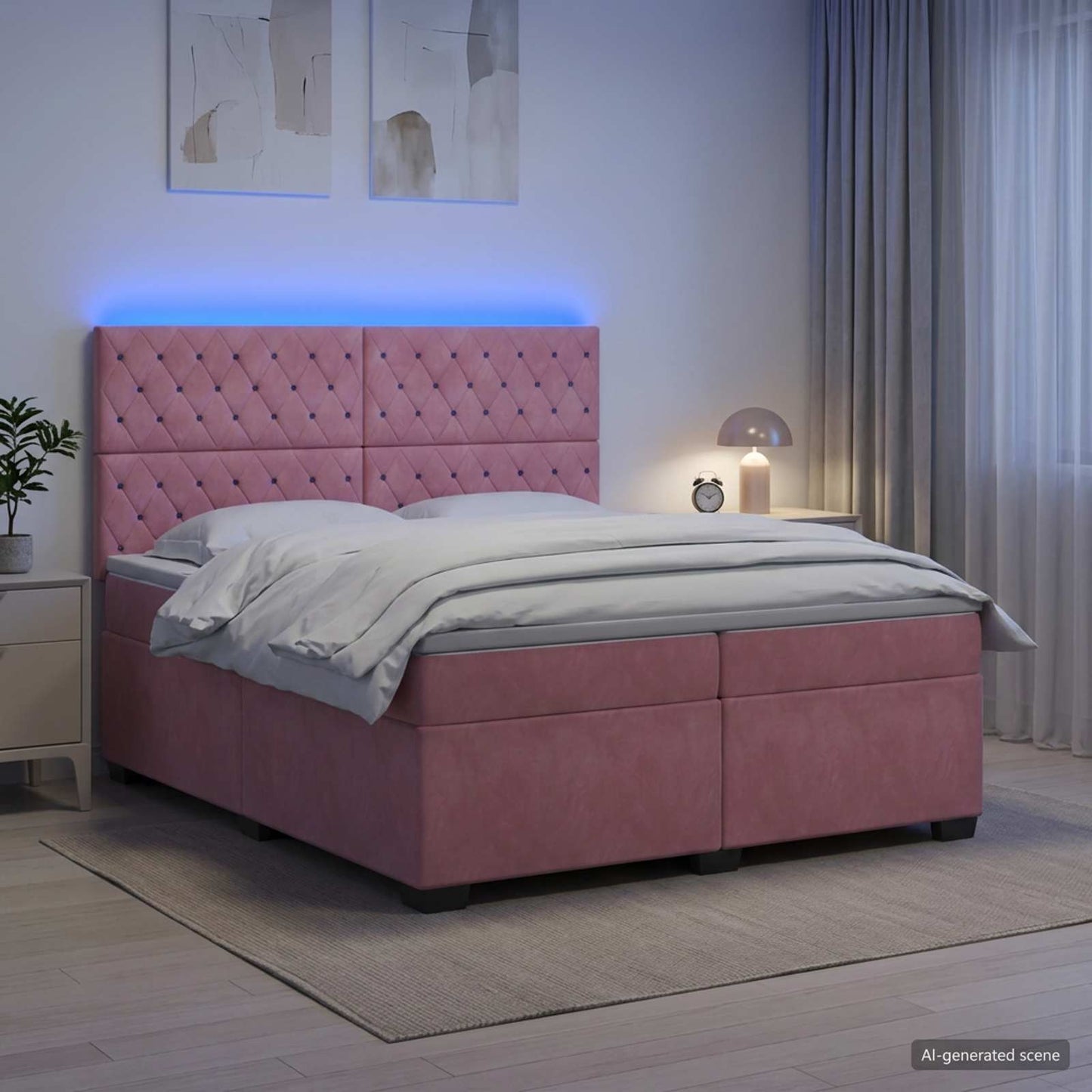 Boxmadras med topmadras Lyserød 200 x 200 cm Fløjl