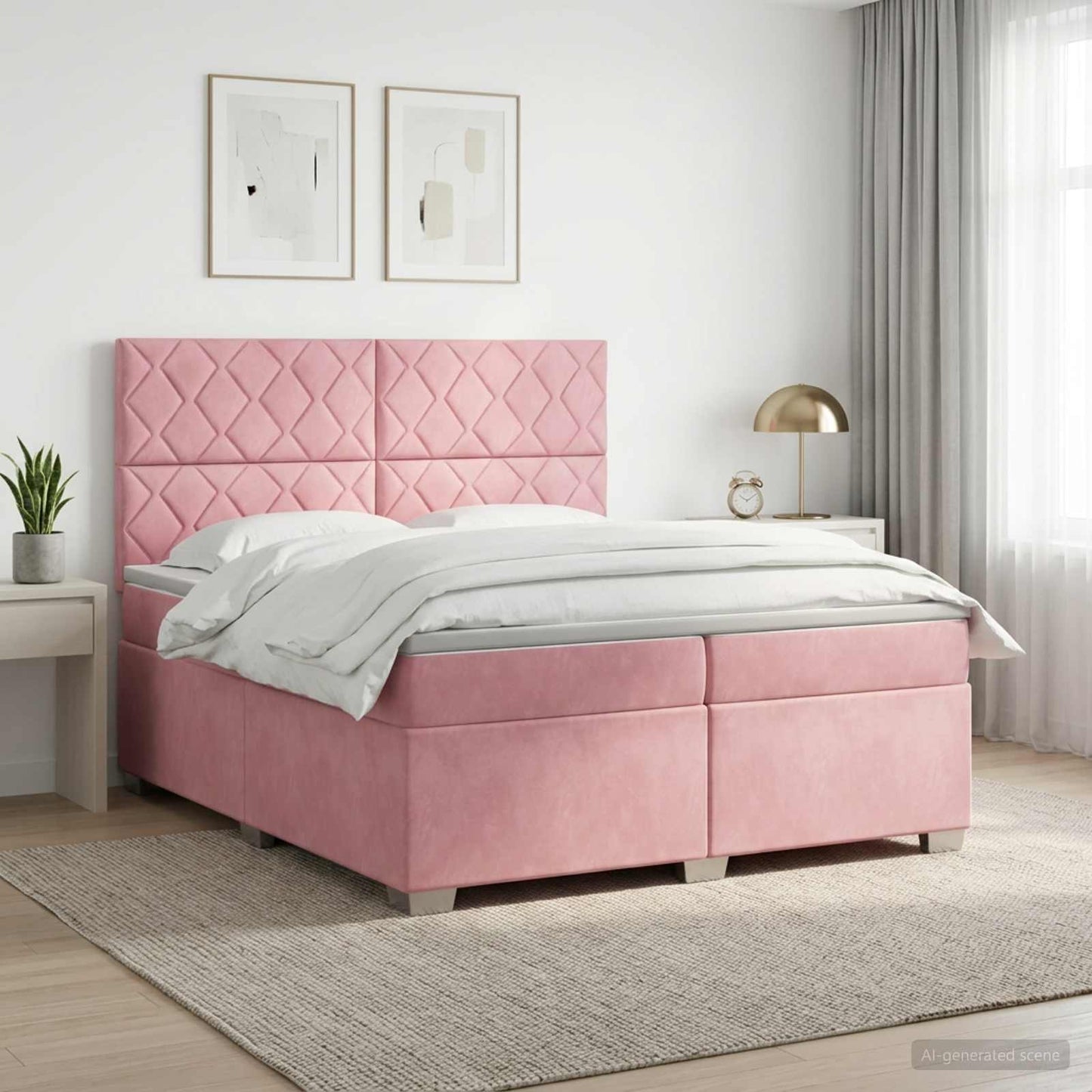 Boxmadras med topmadras Lyserød 200 x 200 cm Fløjl