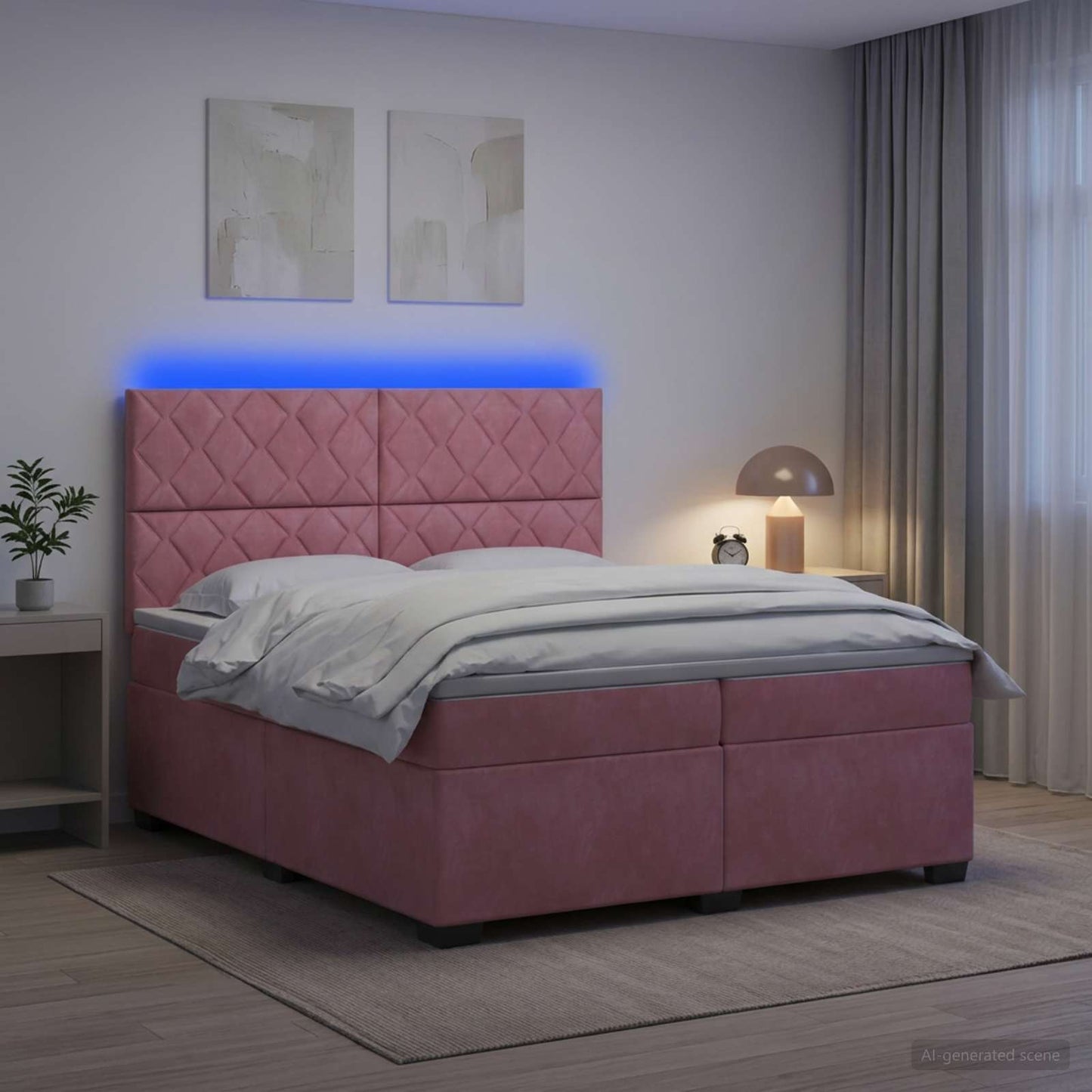 Boxmadras med topmadras Lyserød 200 x 200 cm Fløjl