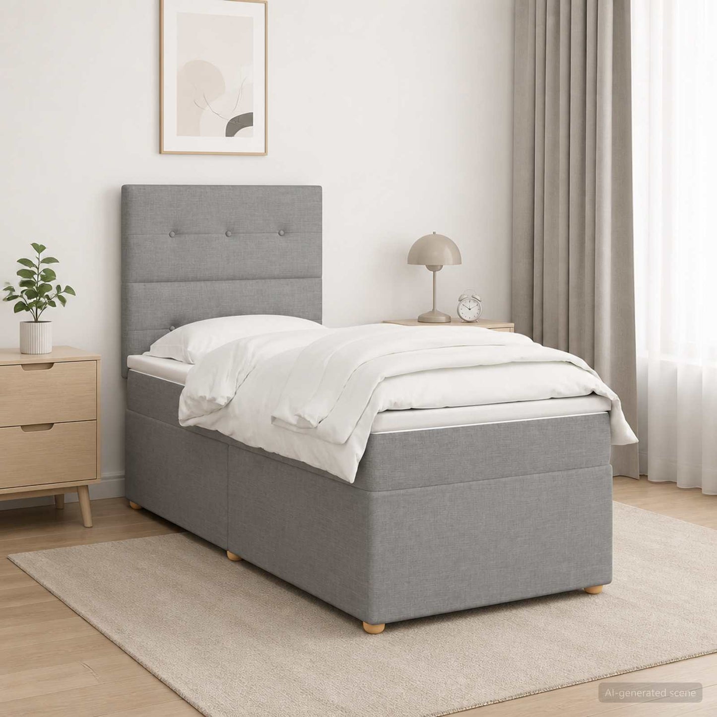Boxmadras med topmadras Lysegrå 100 x 200 cm Stof