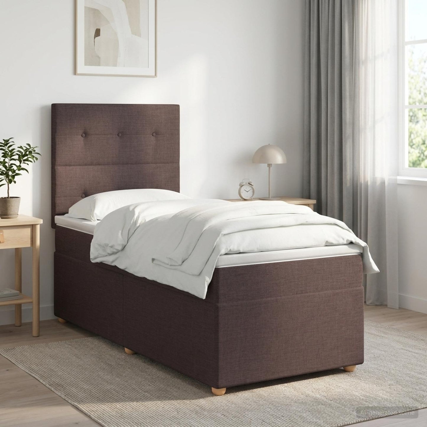 Boxmadras med topmadras Mørk Brun 90 x 200 cm Stof