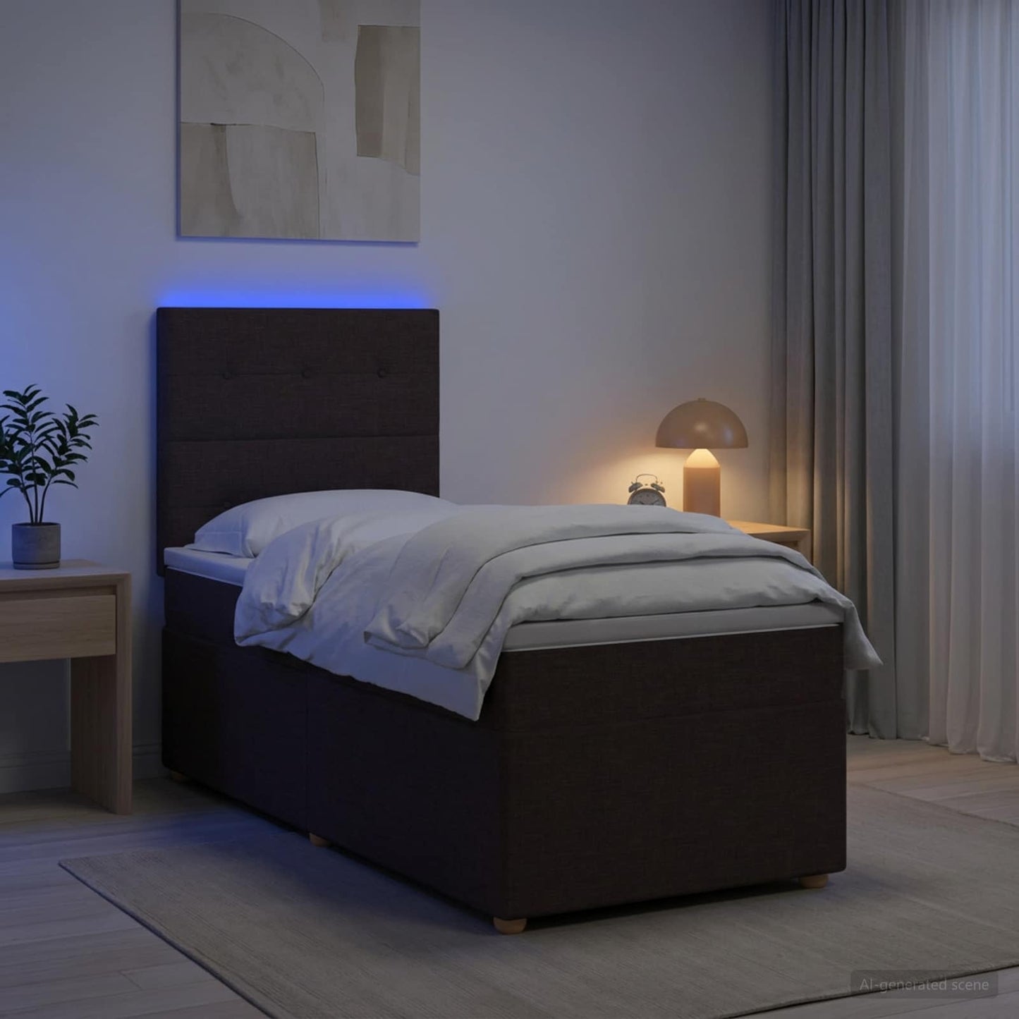 Boxmadras med topmadras Mørk Brun 90 x 200 cm Stof
