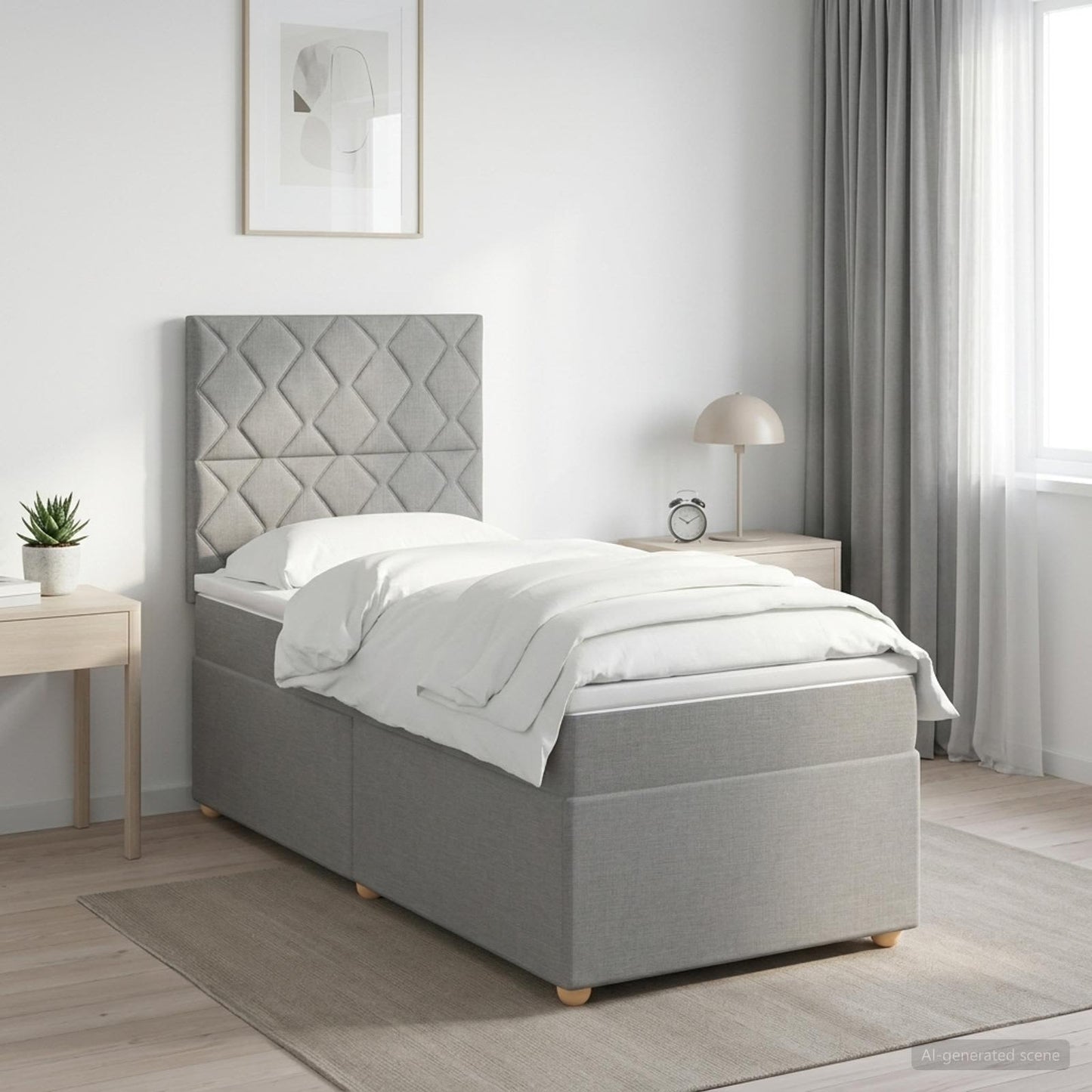 Boxmadras med topmadras med hovedgærde Lysegrå 80 x 200 cm Stof