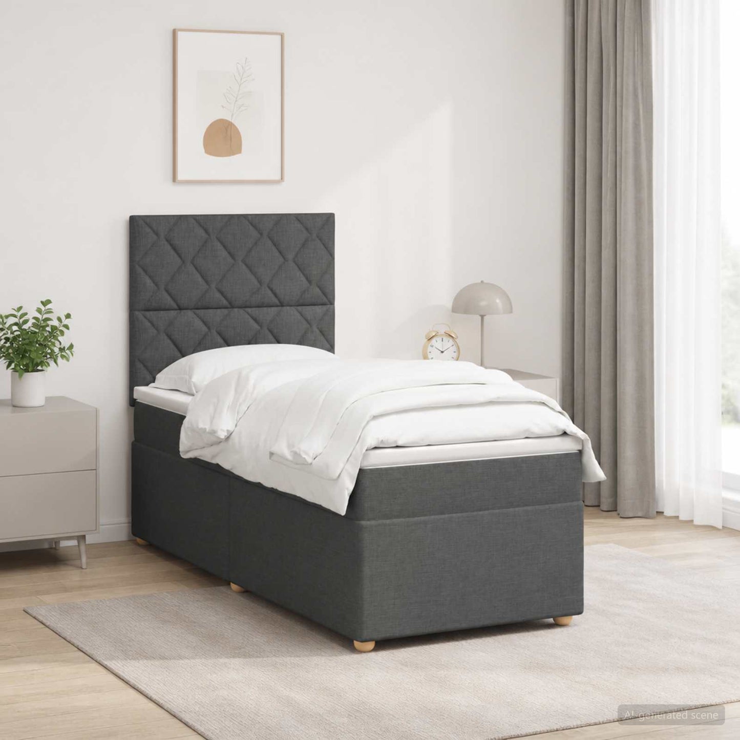 Boxmadras med topmadras Mørkegrå 90 x 190 cm Stof
