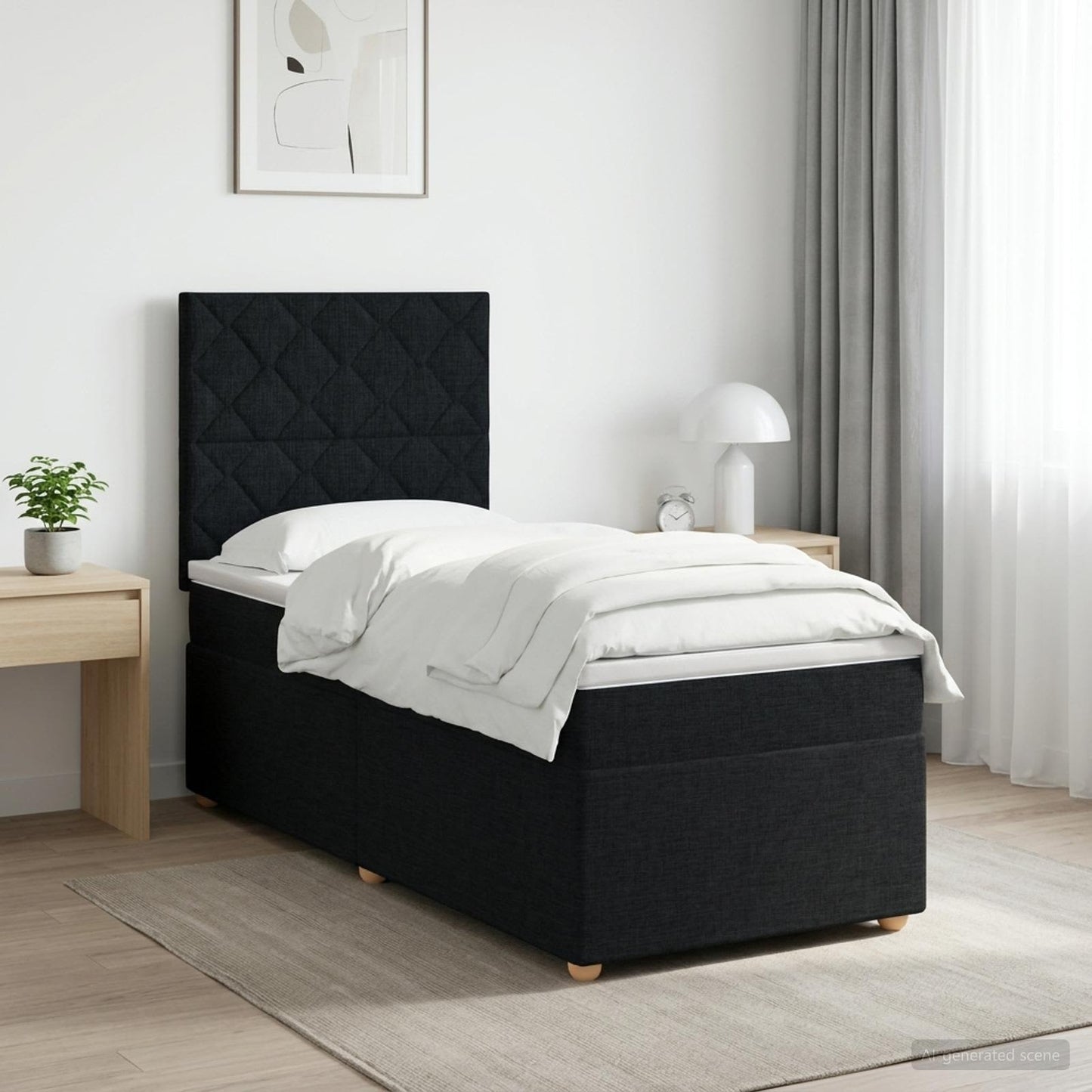 Boxmadras med topmadras med hovedgærde Sort 80 x 200 cm Stof
