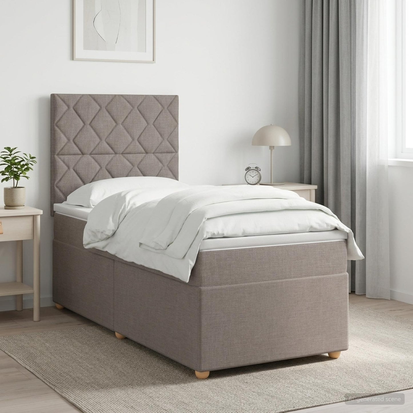 Boxmadras med topmadras med hovedgærde Gråbrun 90 x 200 cm Stof