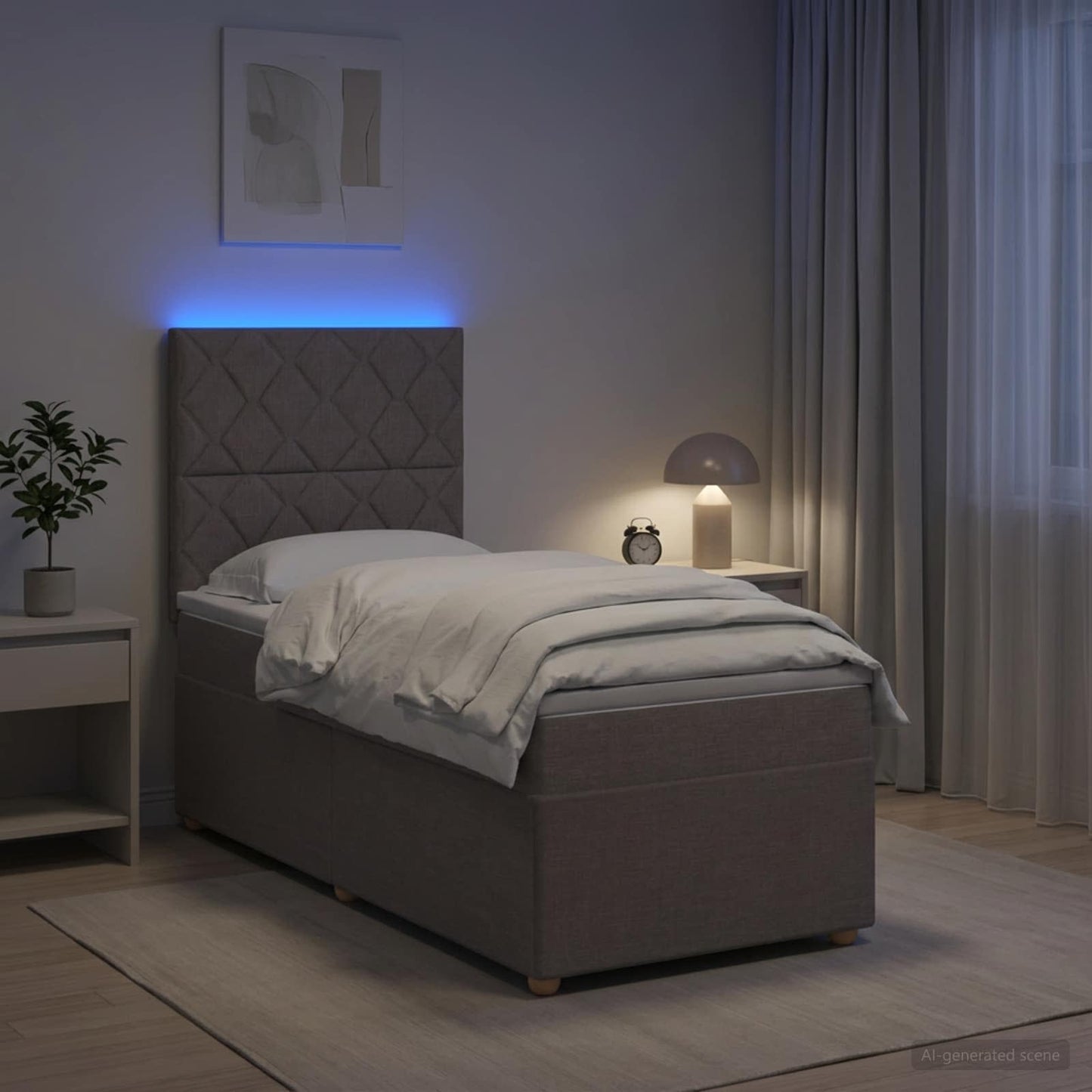 Boxmadras med topmadras med hovedgærde Gråbrun 90 x 200 cm Stof