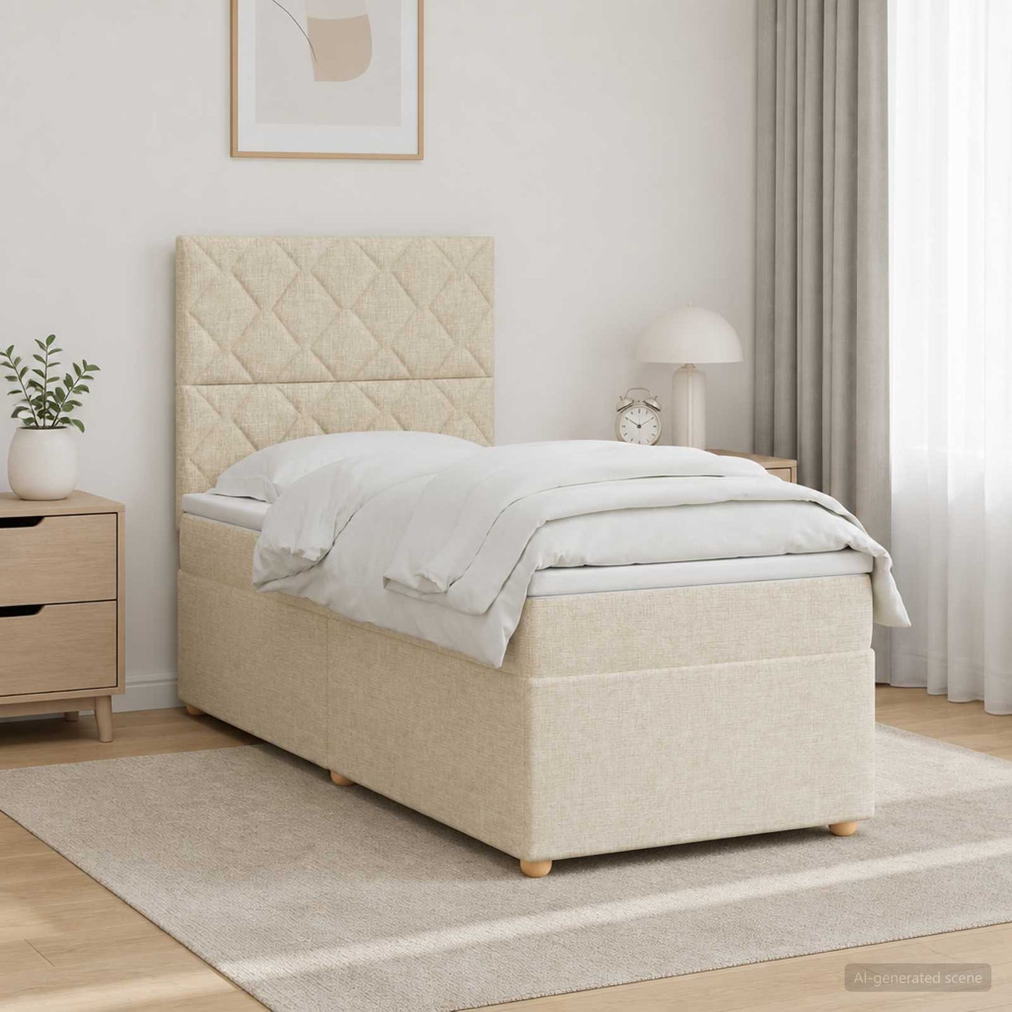 Boxmadras med topmadras Cremefarvet 100 x 200 cm Stof