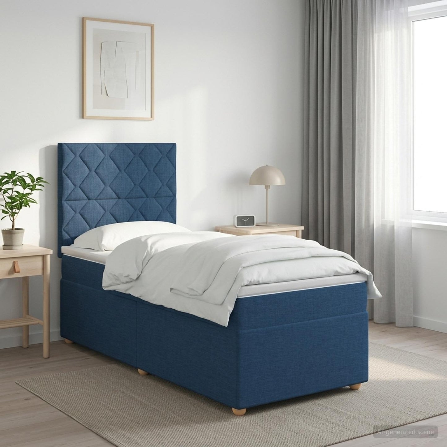 Boxmadras med topmadras med hovedgærde Blå 90 x 200 cm Stof