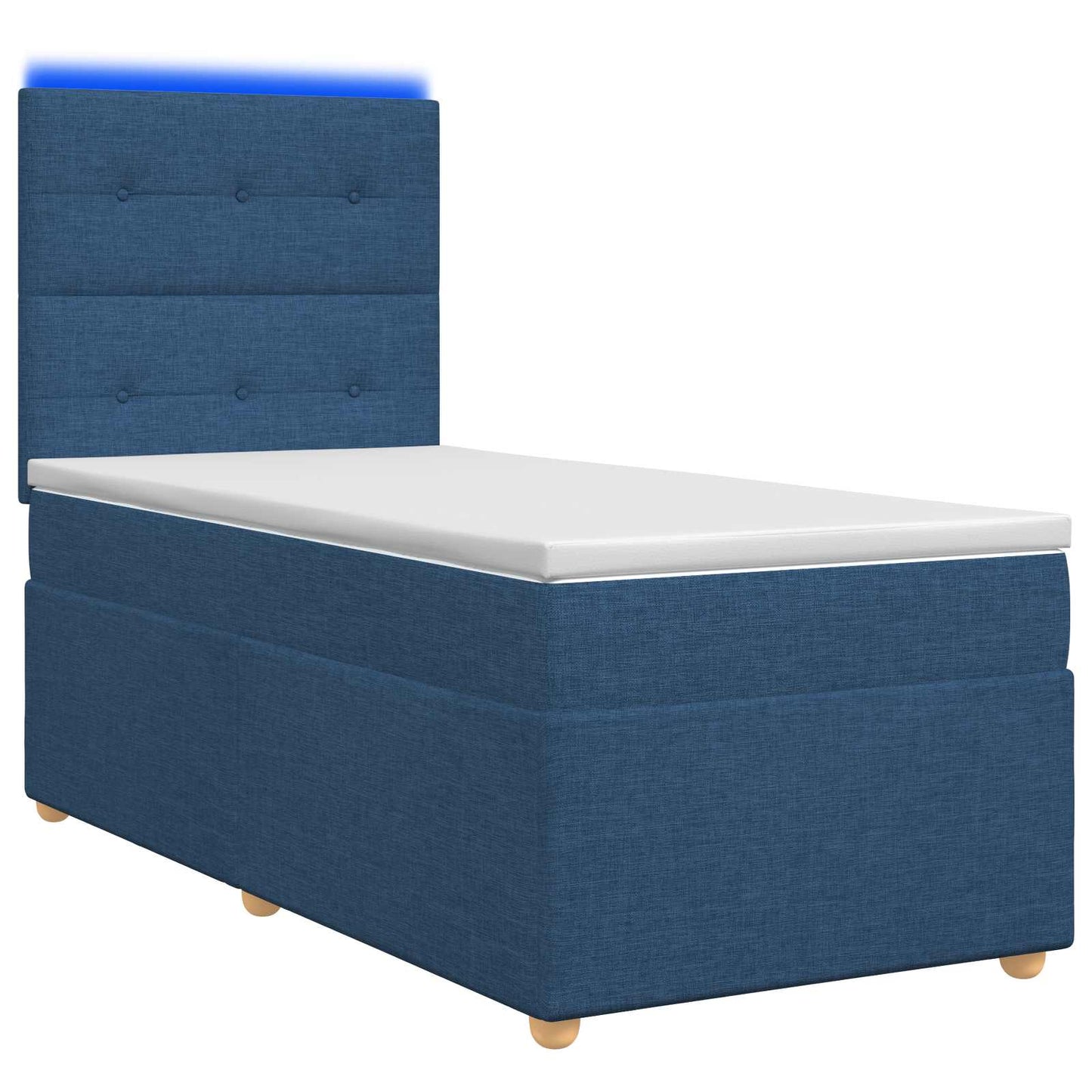Boxmadras med topmadras med hovedgærde Blå 90 x 190 cm Stof