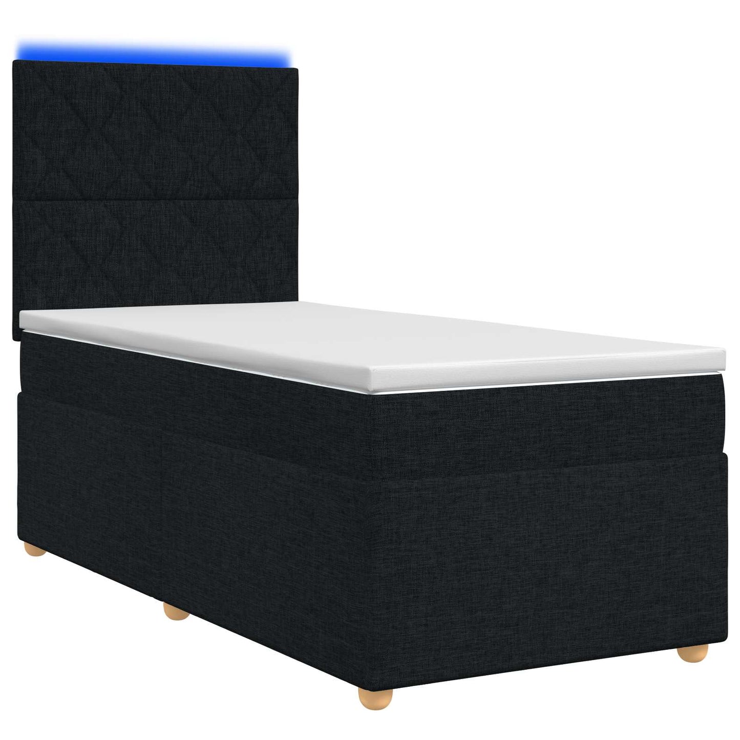 Boxmadras med topmadras med hovedgærde Sort 90 x 200 cm Stof