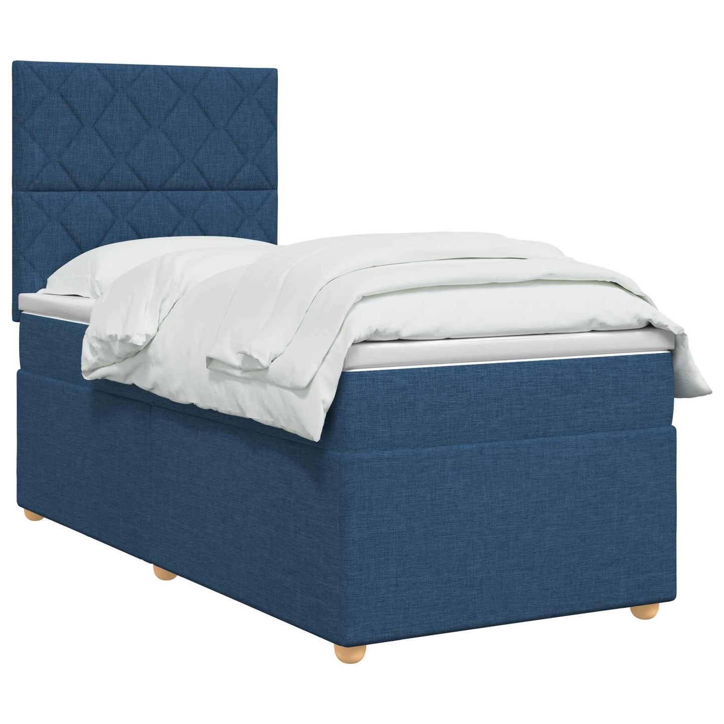 Boxmadras med topmadras med hovedgærde Blå 90 x 200 cm Stof