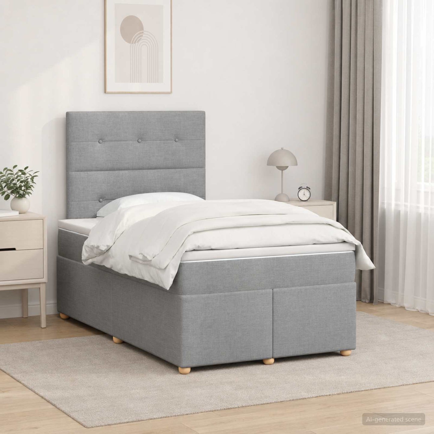 Boxmadras med topmadras Lysegrå 120 x 190 cm Stof