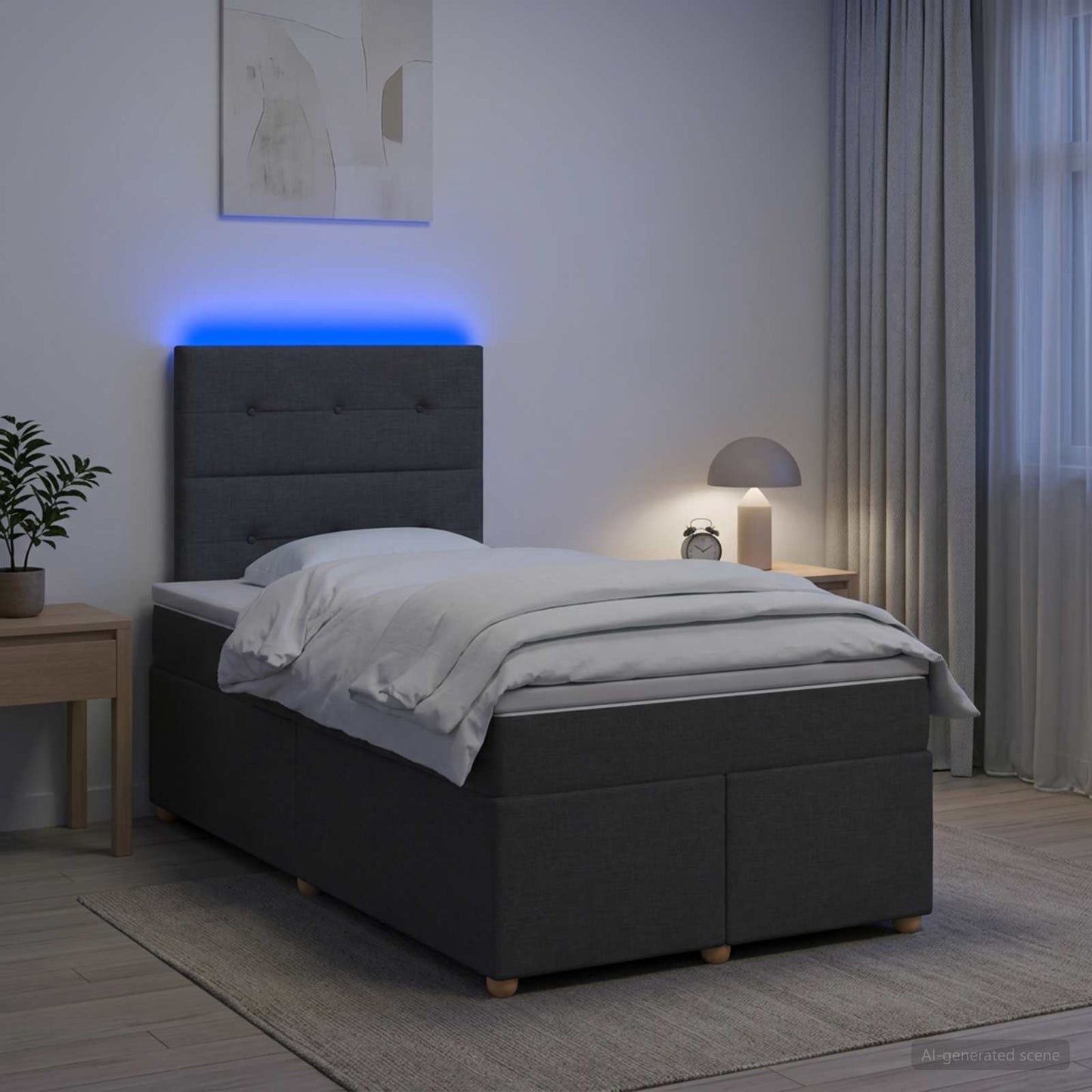 Boxmadras med topmadras Mørkegrå 120 x 190 cm Stof