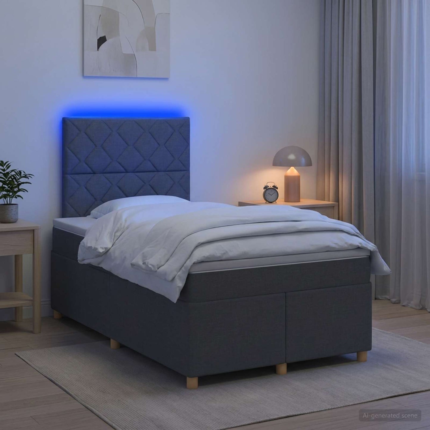 Boxmadras med topmadras Mørkegrå 120 x 190 cm Stof