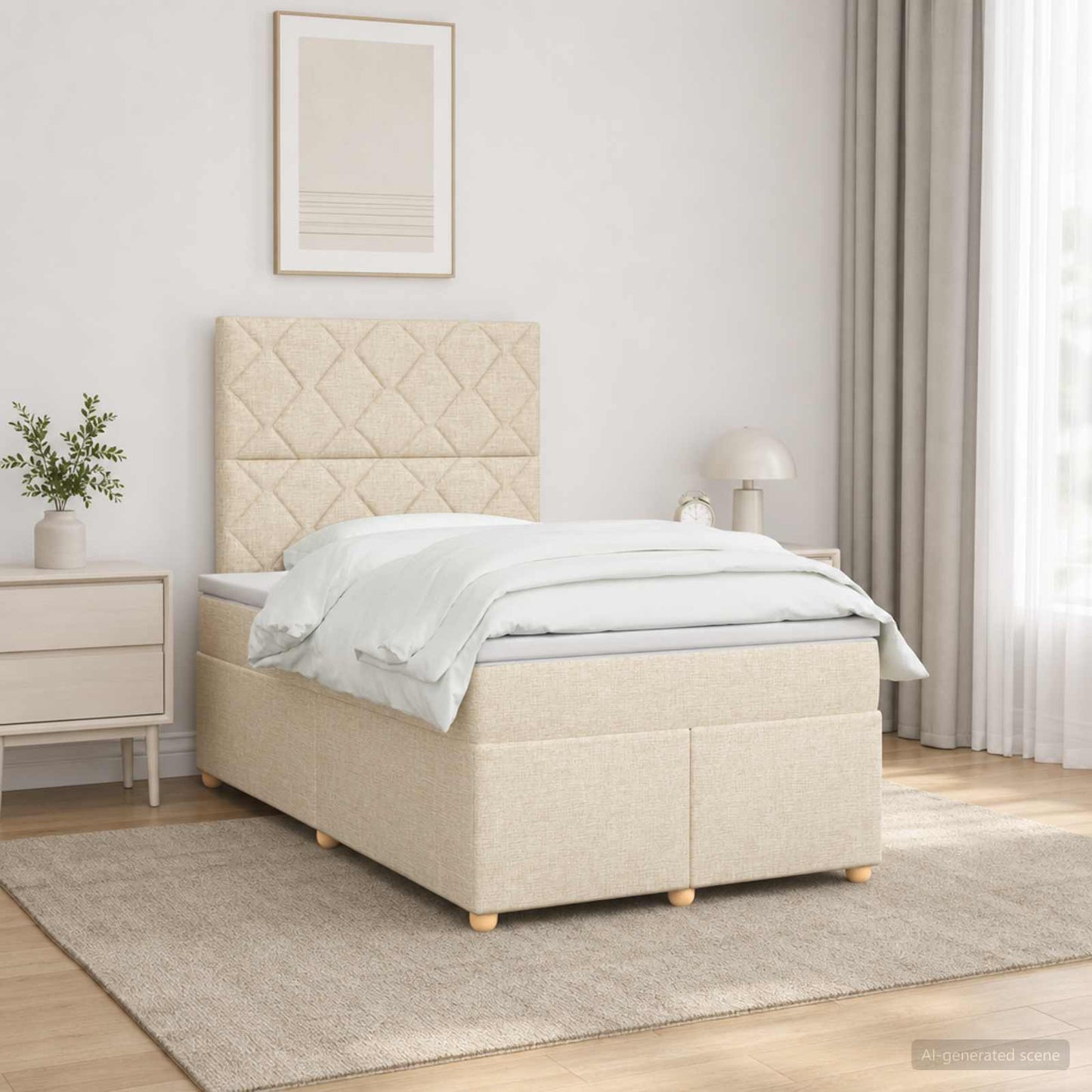 Boxmadras med topmadras Cremefarvet 120 x 190 cm Stof