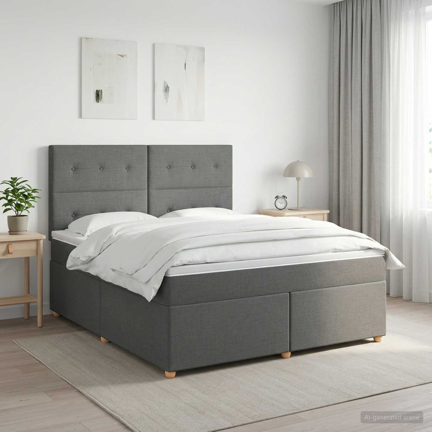 Boxmadras med topmadras Mørkegrå 180 x 200 cm Stof