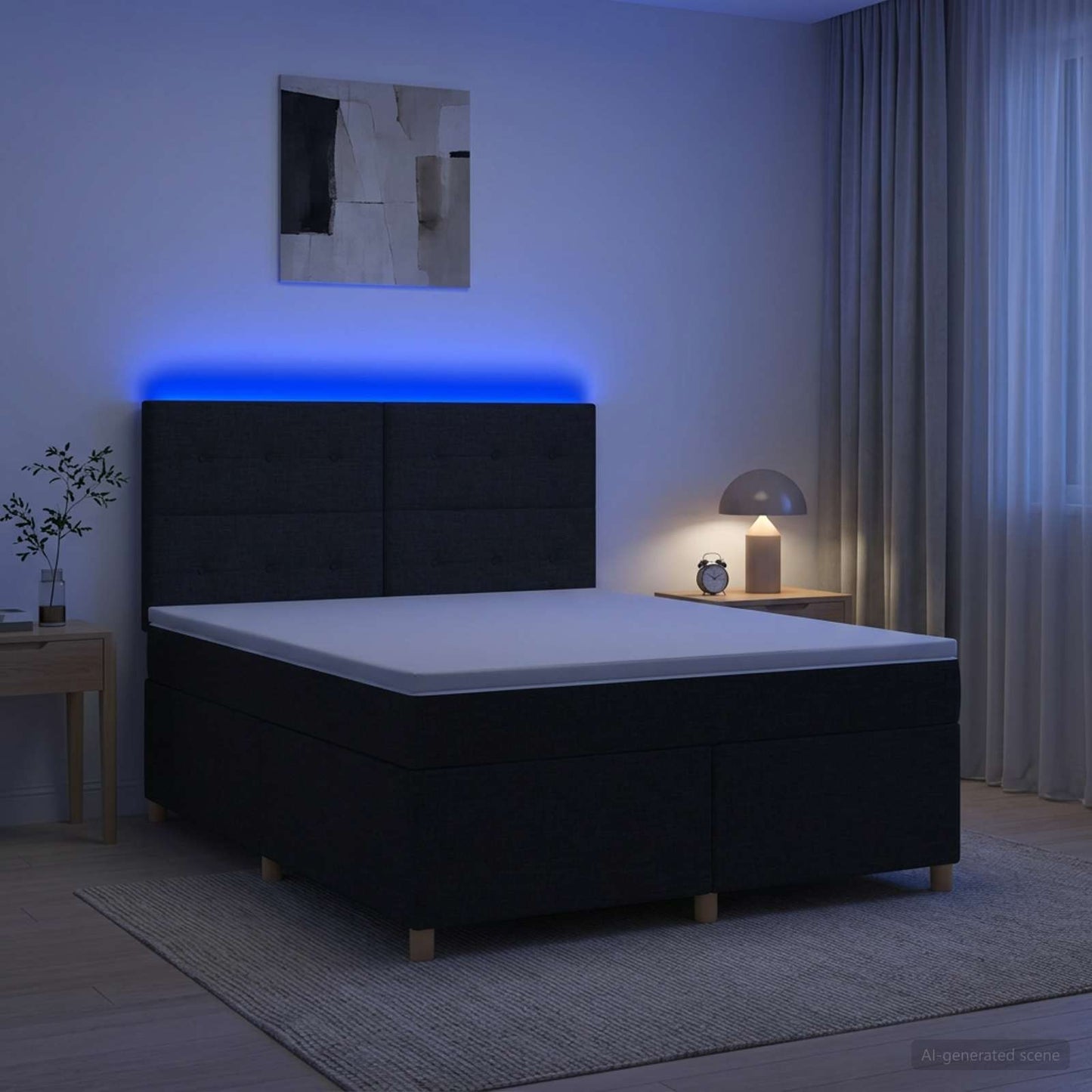Boxmadras med topmadras med hovedgærde Sort 180 x 200 cm Stof