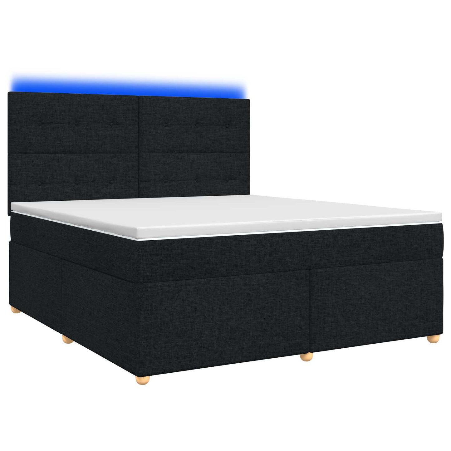Boxmadras med topmadras med hovedgærde Sort 180 x 200 cm Stof