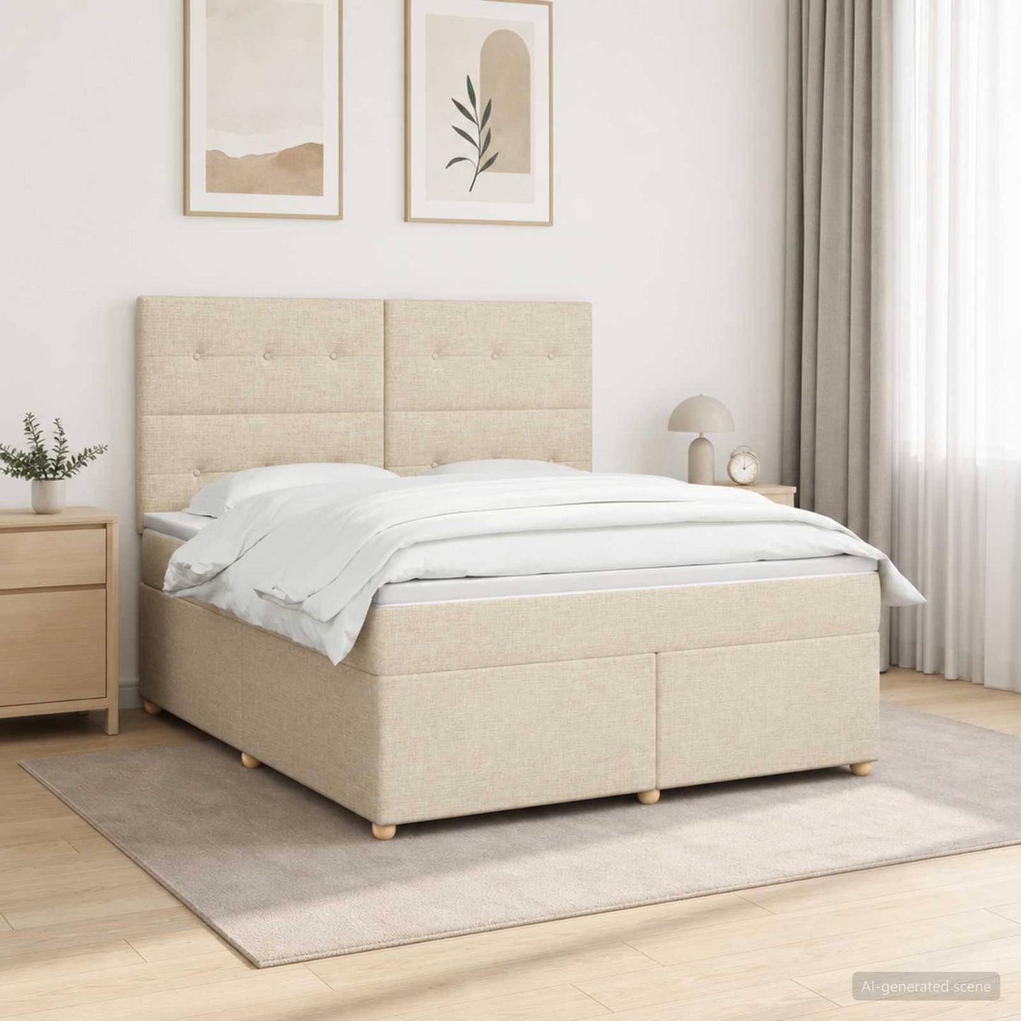 Boxmadras med topmadras Cremefarvet 140 x 200 cm Stof