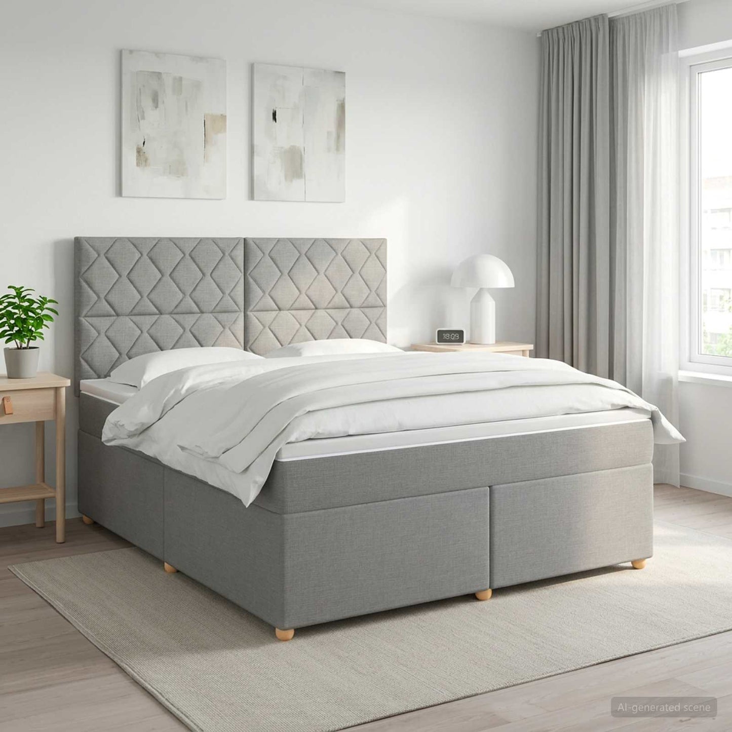 Boxmadras med topmadras Lysegrå 140 x 200 cm Stof
