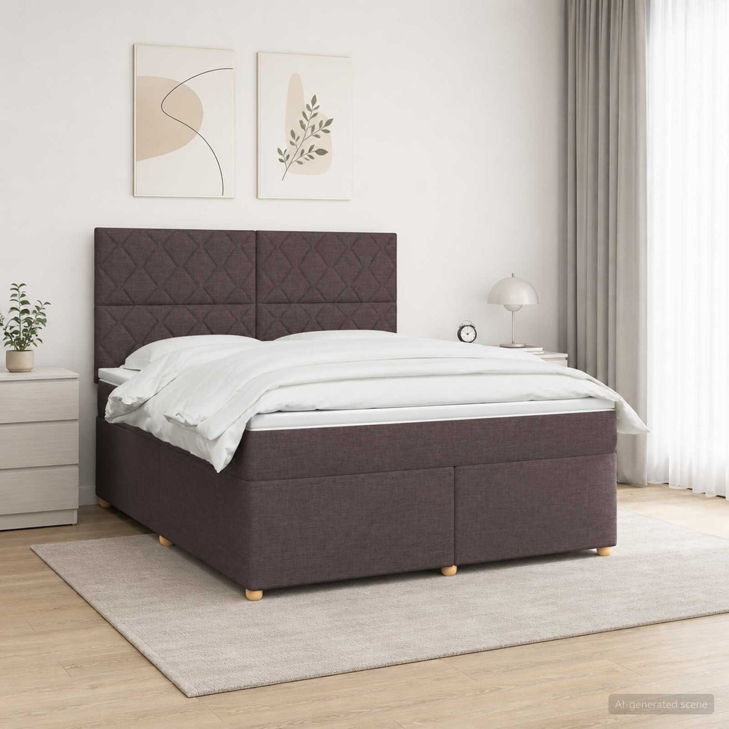 Boxmadras med topmadras Mørk Brun 180 x 200 cm Stof
