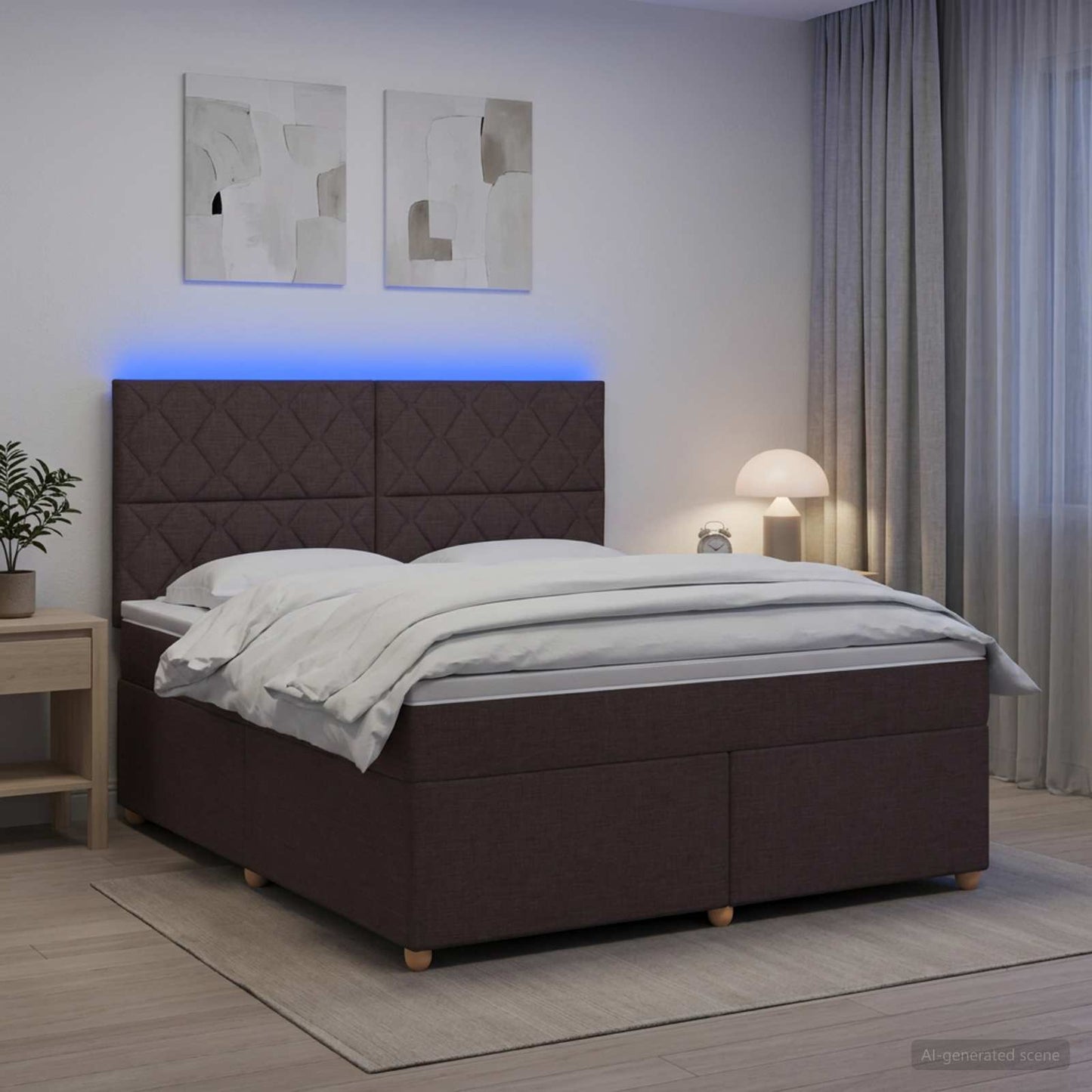 Boxmadras med topmadras Mørk Brun 180 x 200 cm Stof