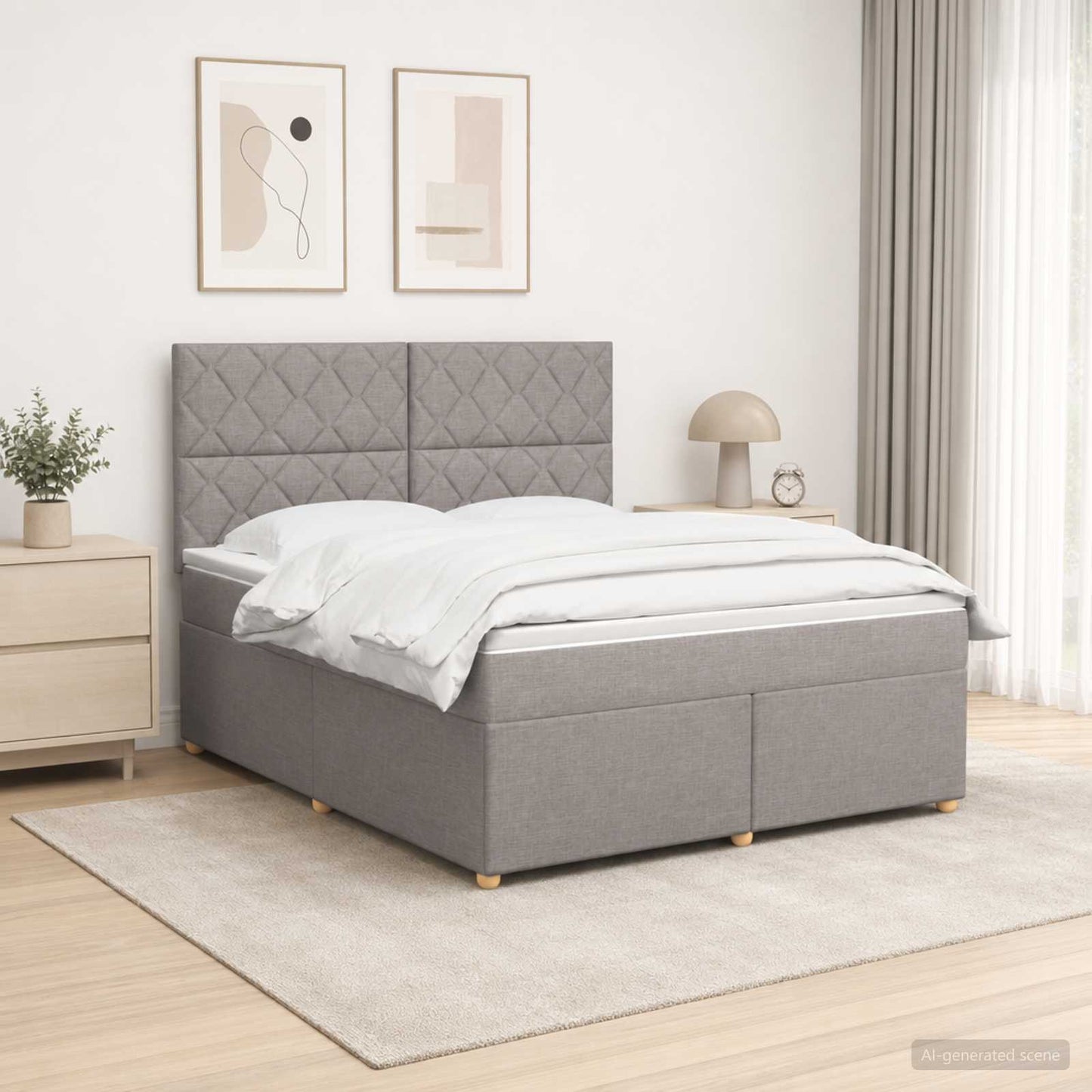 Boxmadras med topmadras Gråbrun 180 x 200 cm Stof