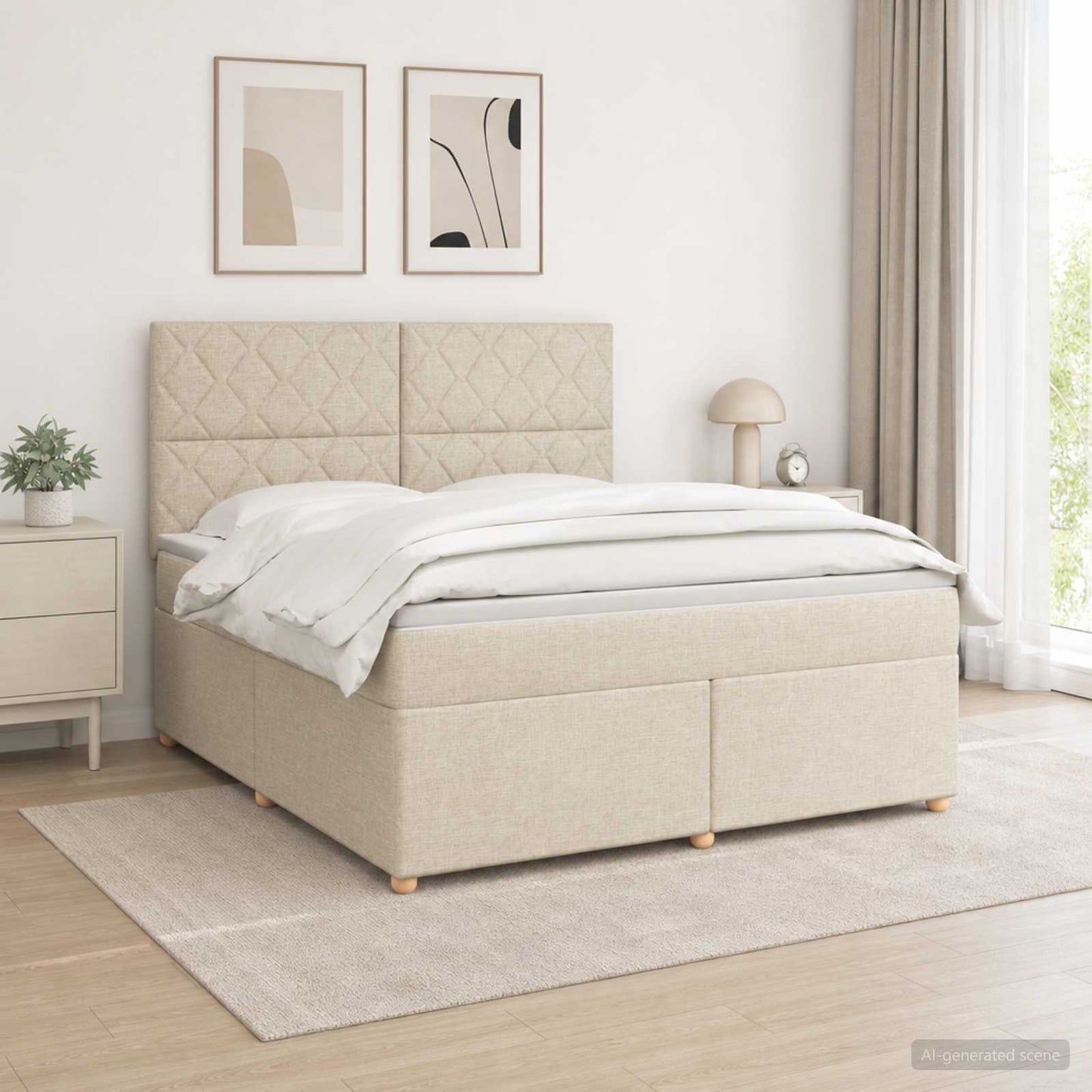 Boxmadras med topmadras Cremefarvet 180 x 200 cm Stof
