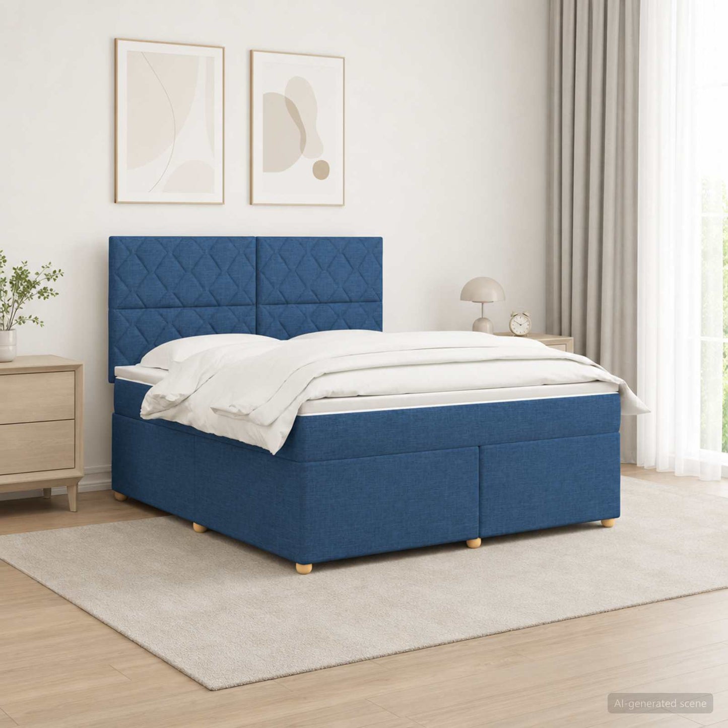 Boxmadras med topmadras med hovedgærde Blå 140 x 200 cm Stof