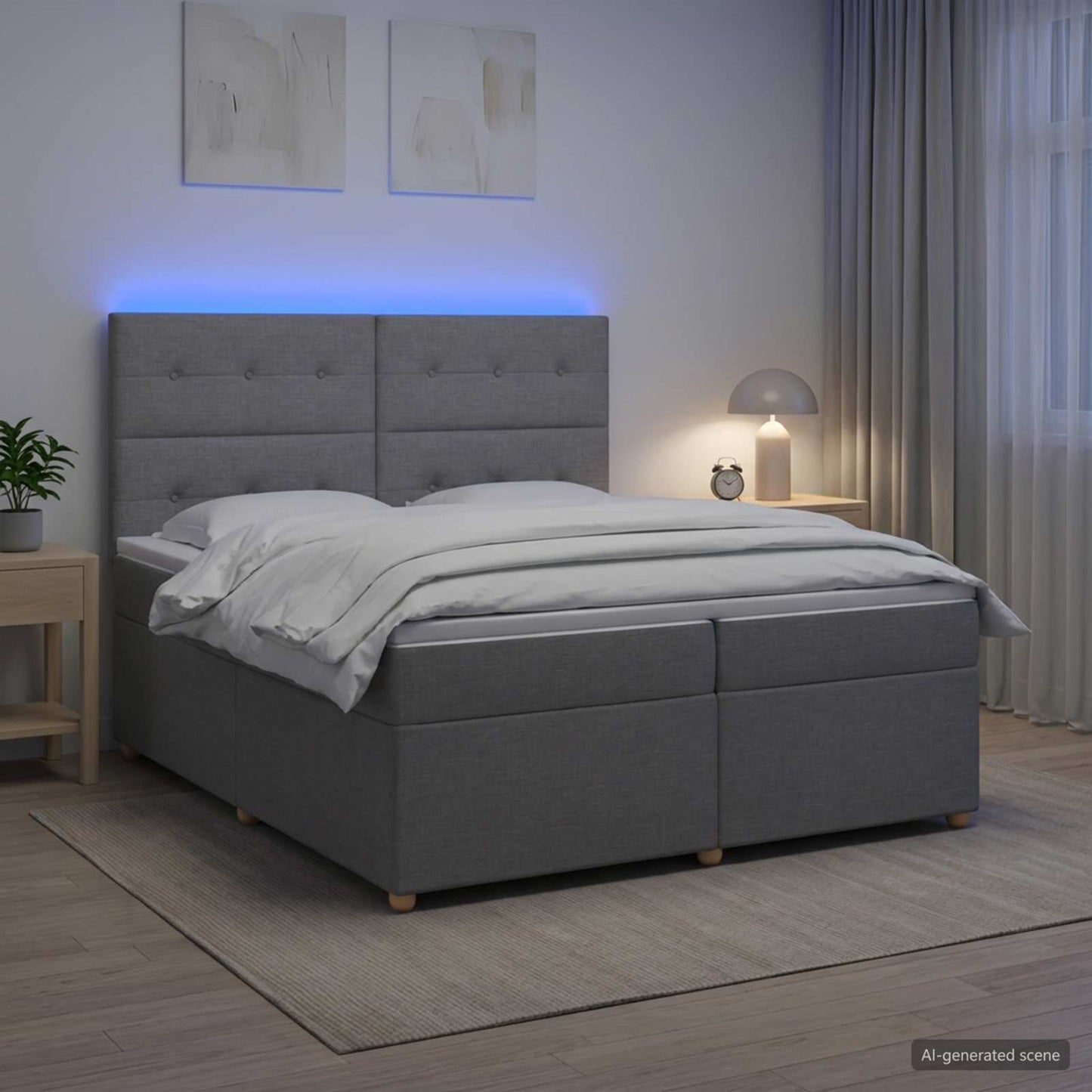 Boxmadras med topmadras Lysegrå 200 x 200 cm Stof